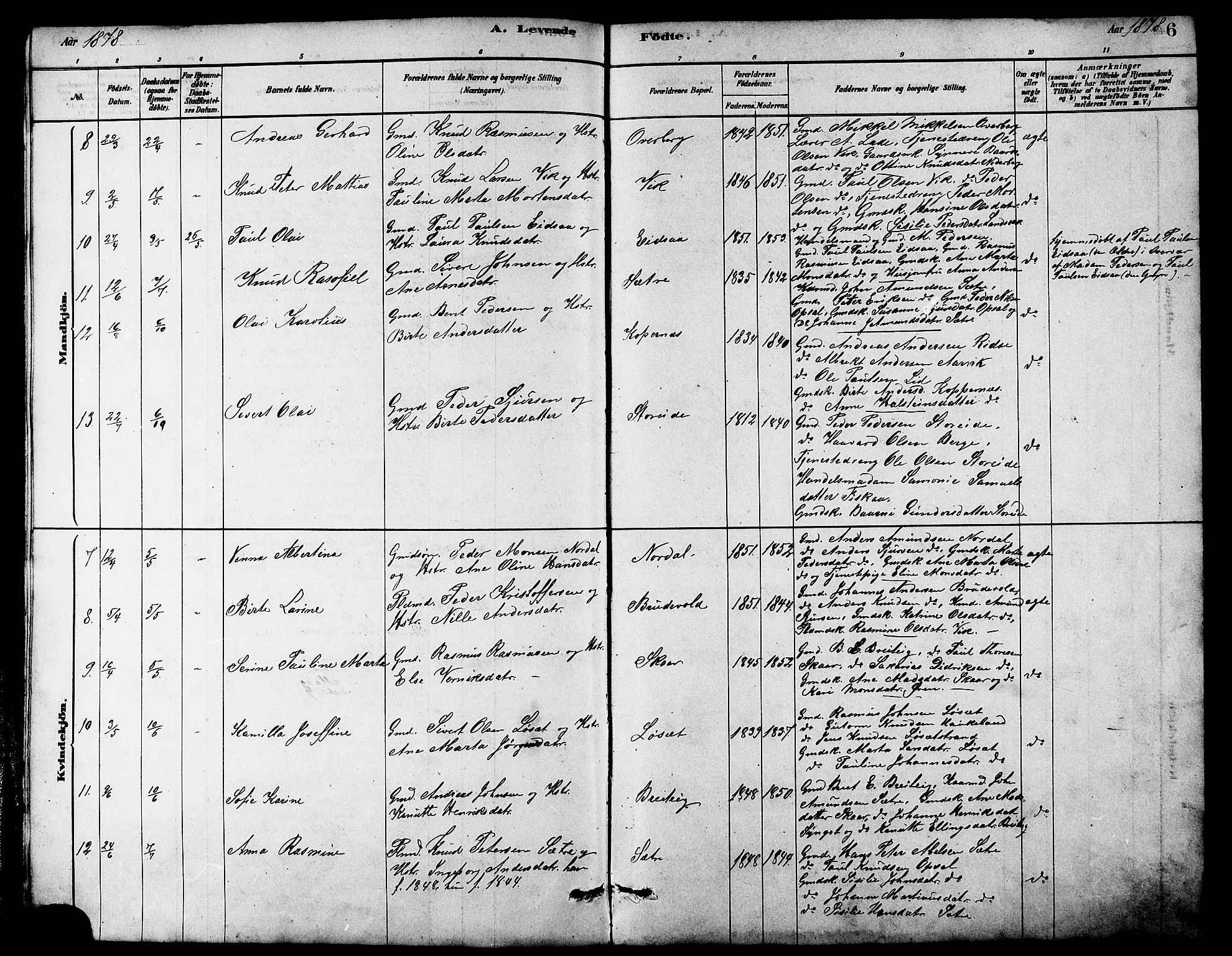 Ministerialprotokoller, klokkerbøker og fødselsregistre - Møre og Romsdal, AV/SAT-A-1454/502/L0027: Parish register (copy) no. 502C01, 1878-1908, p. 6