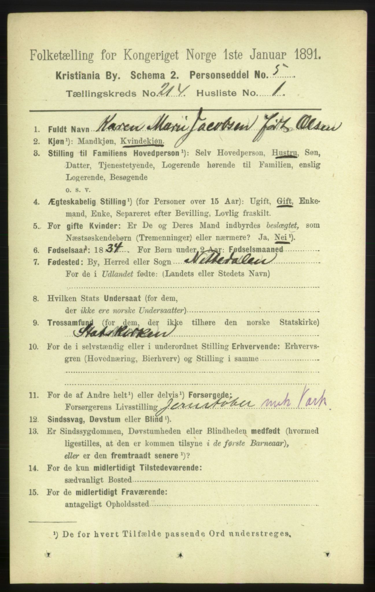 RA, 1891 census for 0301 Kristiania, 1891, p. 127277