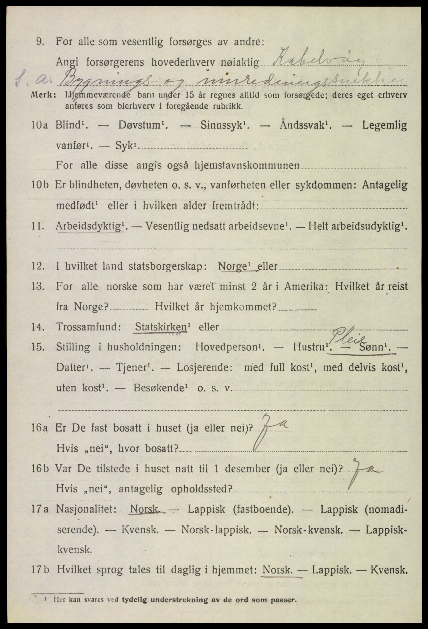 SAT, 1920 census for Vågan, 1920, p. 2950