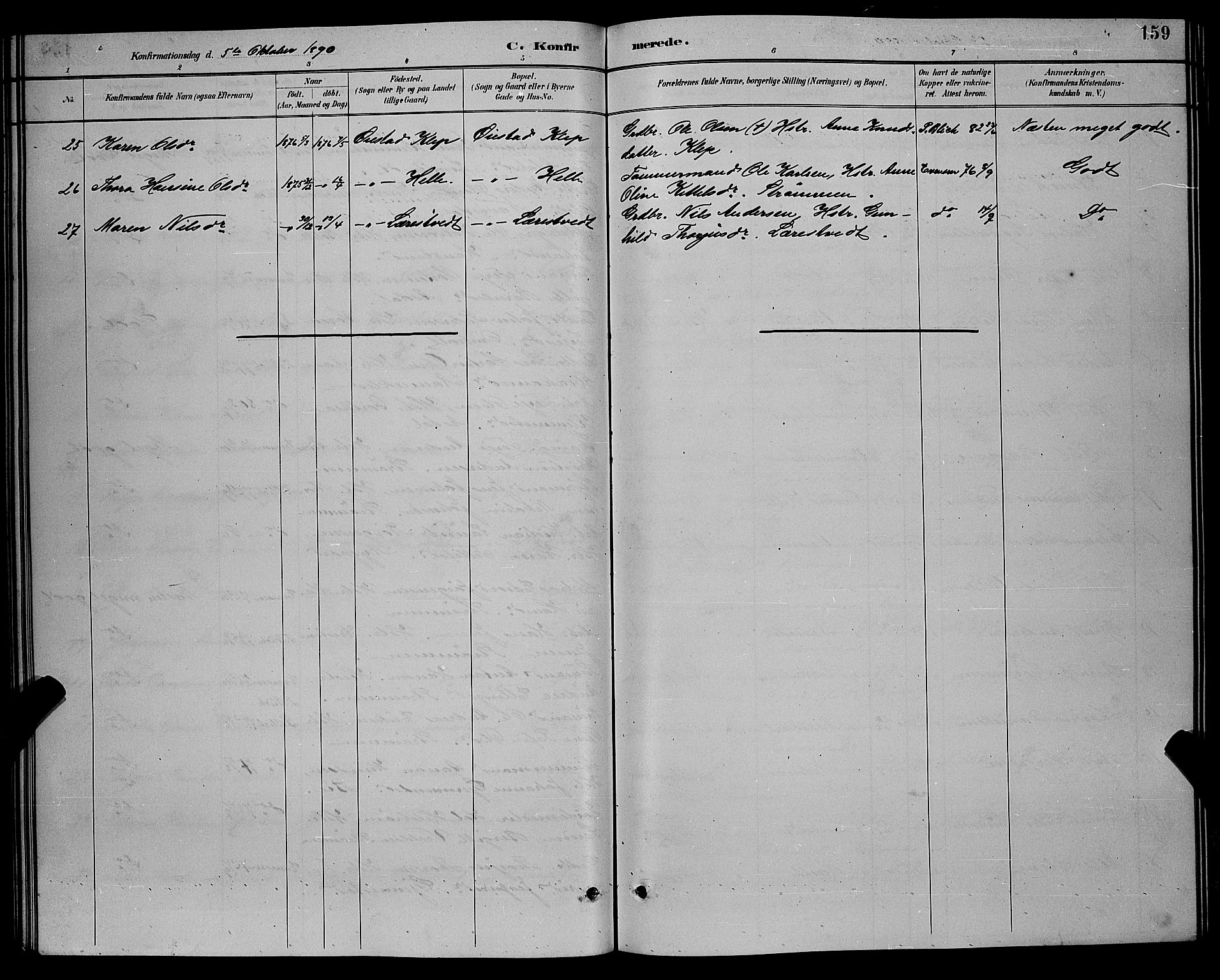 Øyestad sokneprestkontor, AV/SAK-1111-0049/F/Fb/L0009: Parish register (copy) no. B 9, 1886-1896, p. 159