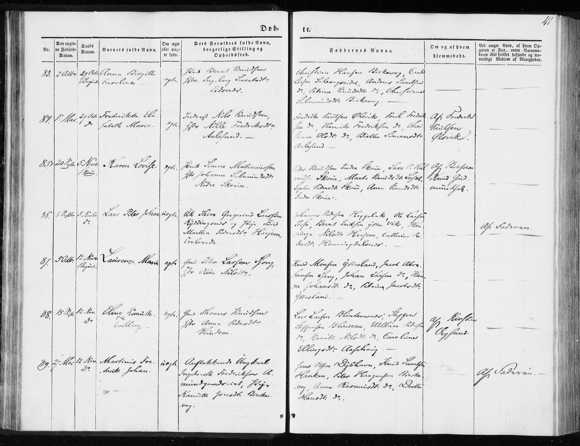 Ministerialprotokoller, klokkerbøker og fødselsregistre - Møre og Romsdal, AV/SAT-A-1454/528/L0415: Curate's parish register no. 528B03, 1843-1852, p. 41