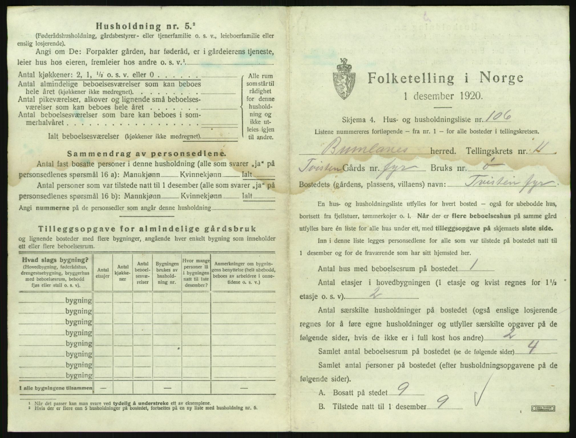 SAKO, 1920 census for Brunlanes, 1920, p. 1691