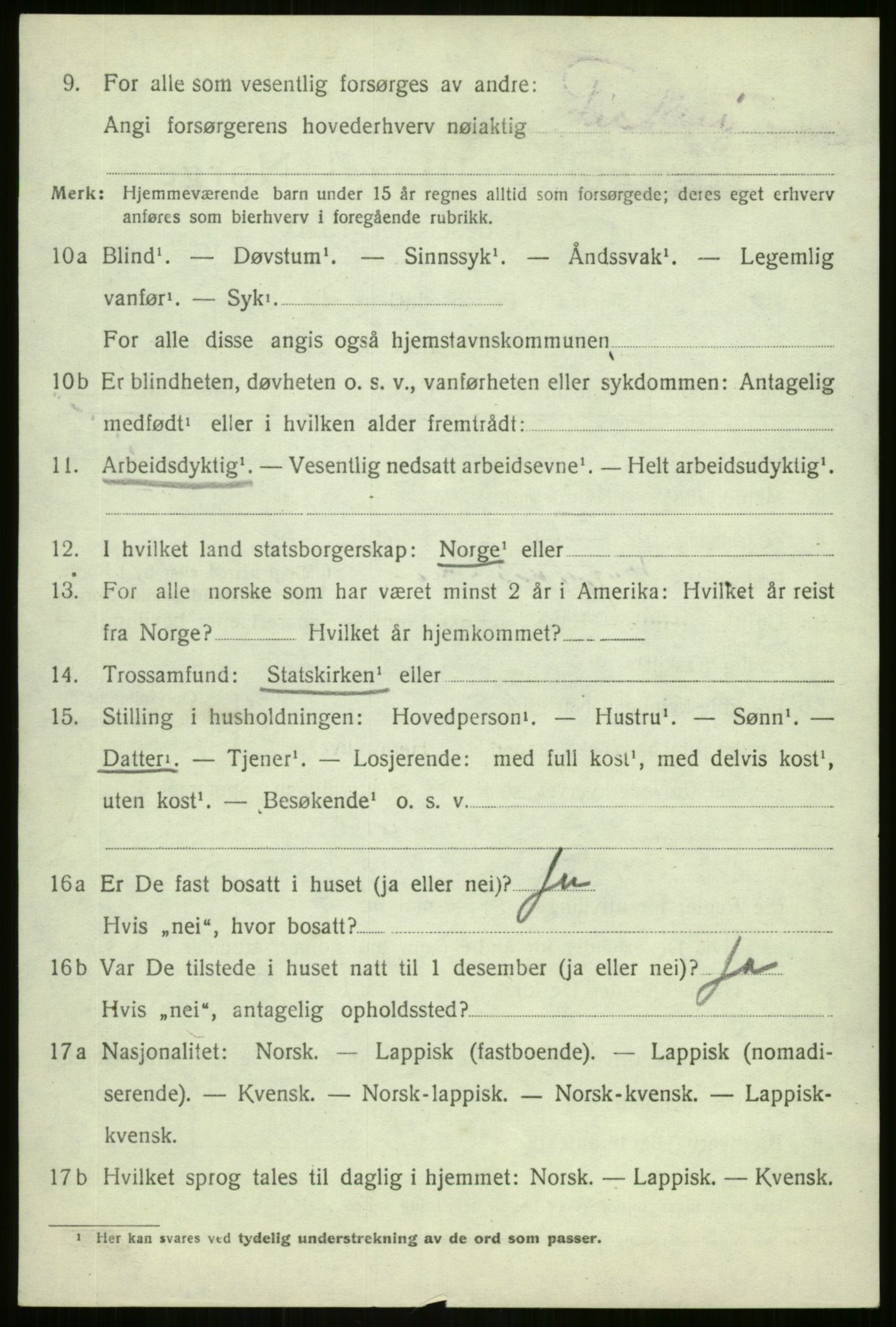 SATØ, 1920 census for Berg, 1920, p. 828