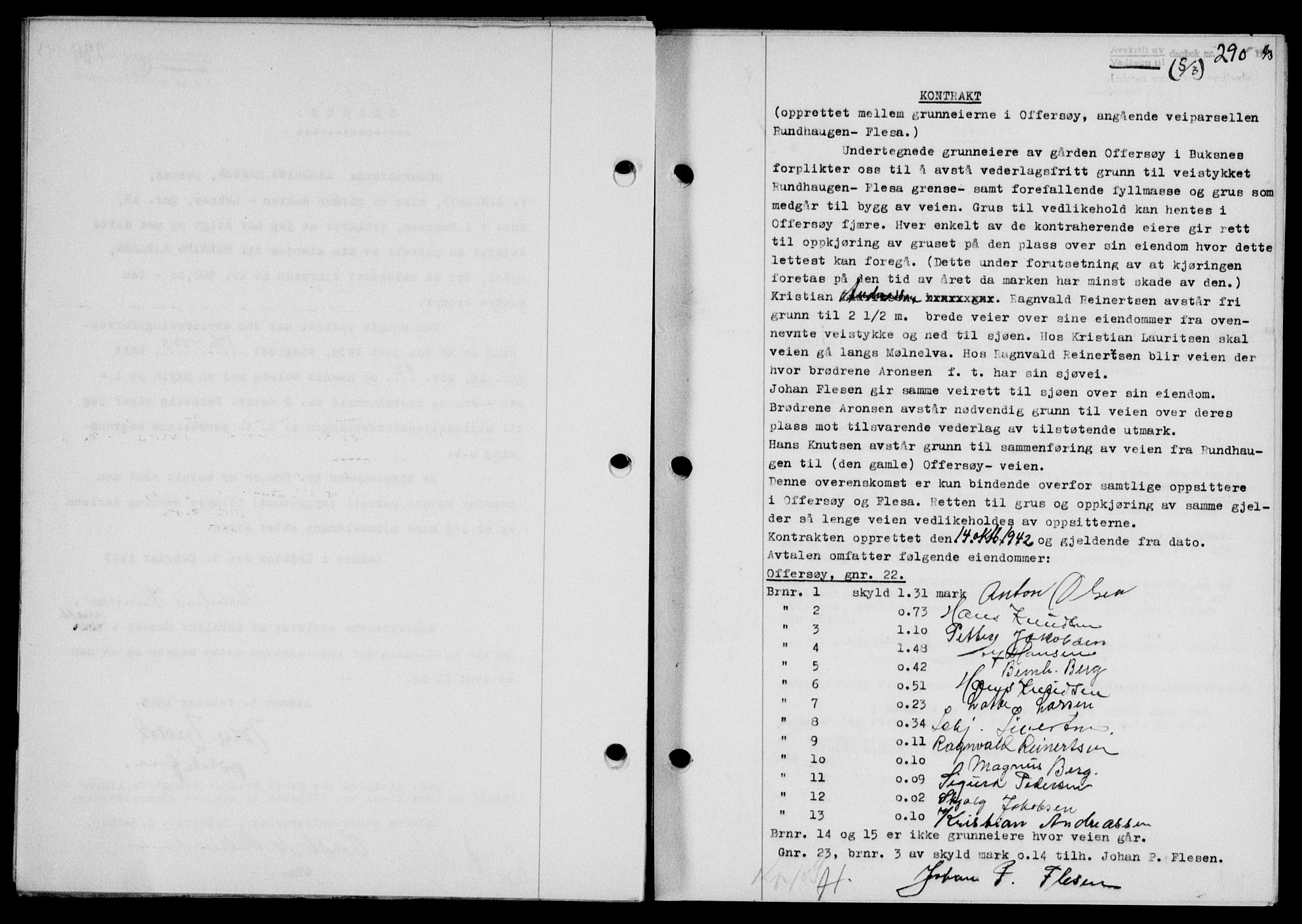Lofoten sorenskriveri, SAT/A-0017/1/2/2C/L0011a: Mortgage book no. 11a, 1943-1943, Diary no: : 290/1943