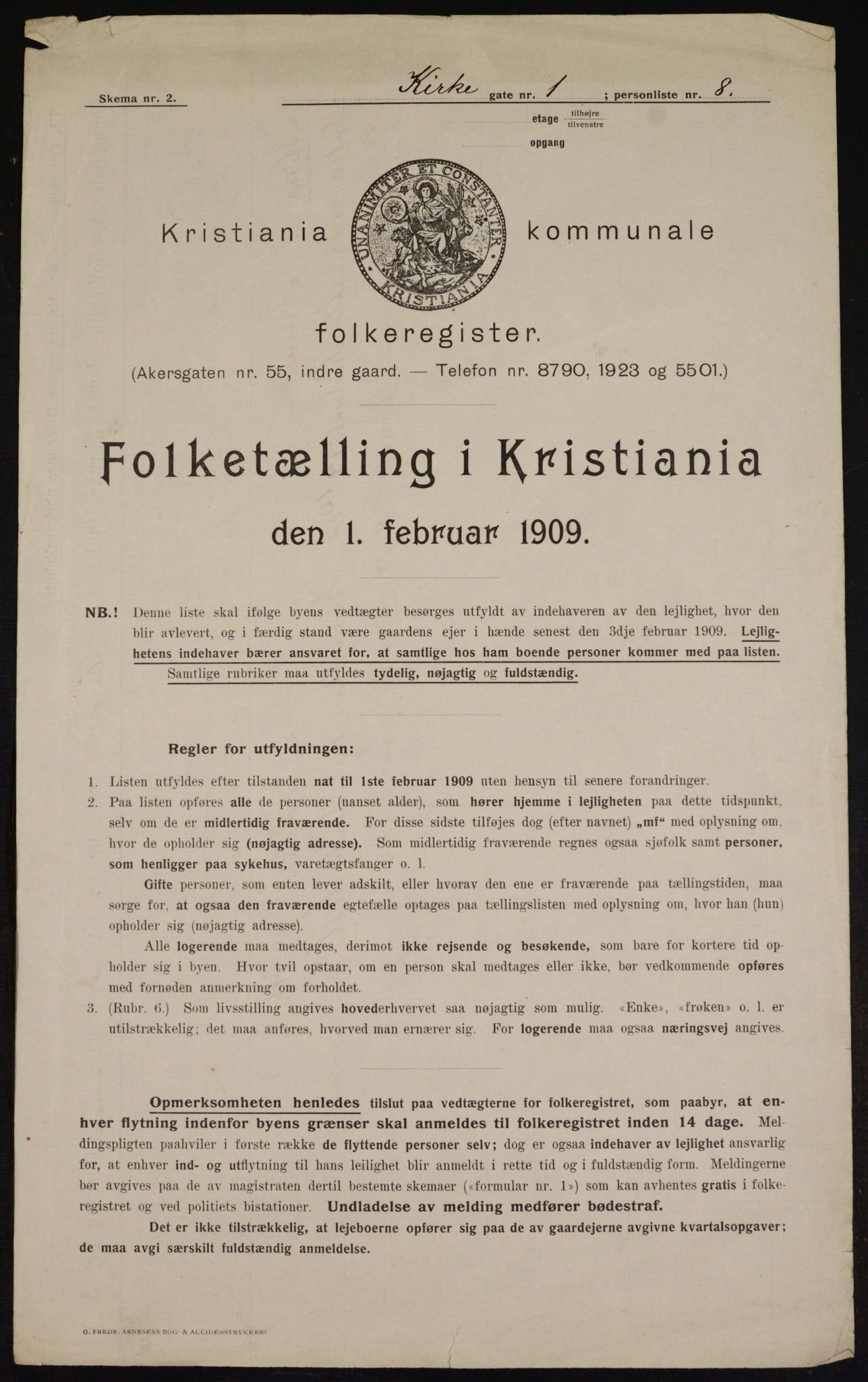 OBA, Municipal Census 1909 for Kristiania, 1909, p. 45313