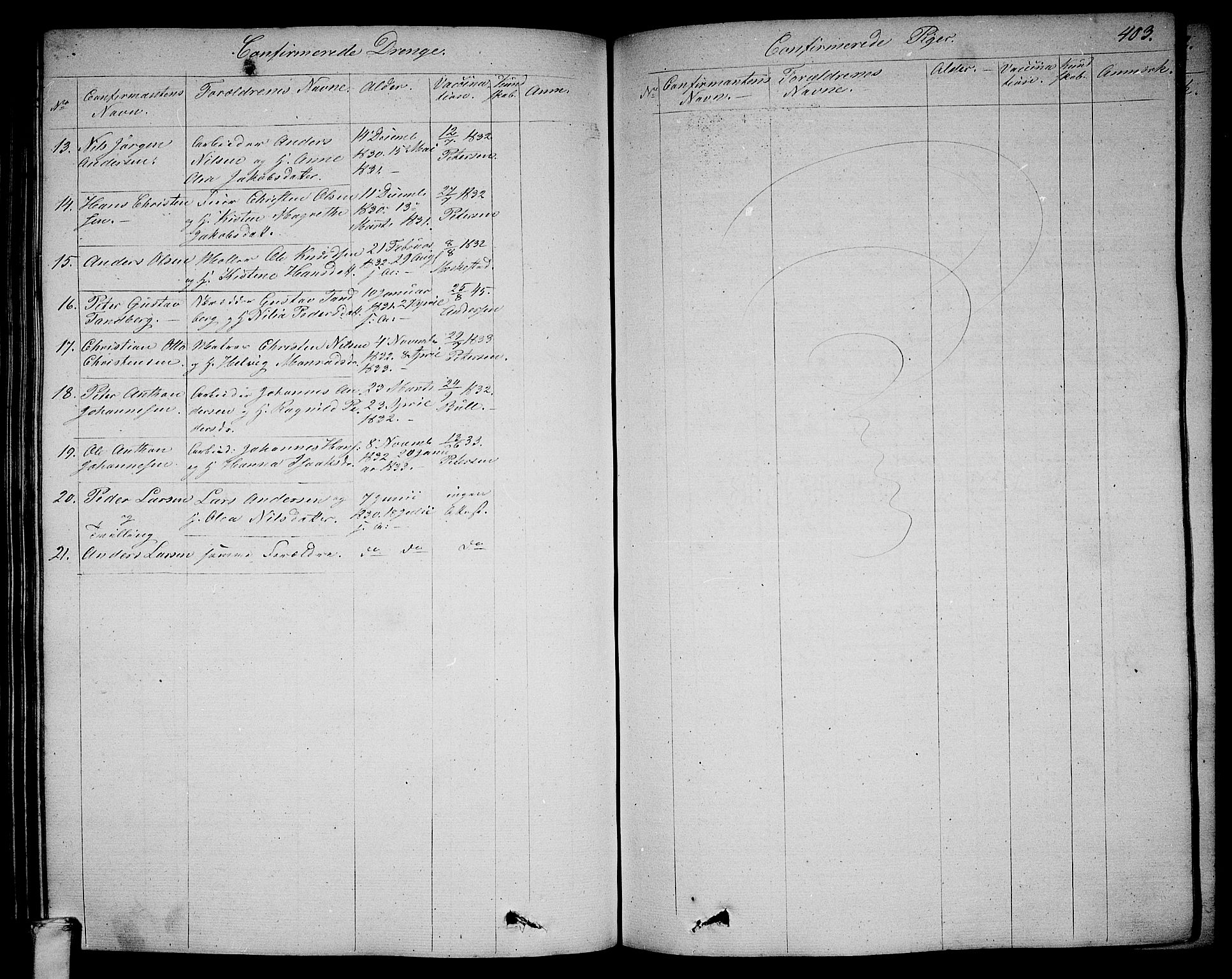 Larvik kirkebøker, SAKO/A-352/G/Ga/L0003b: Parish register (copy) no. I 3B, 1830-1870, p. 403