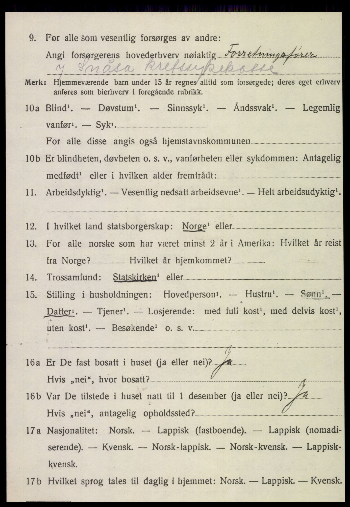 SAT, 1920 census for Snåsa, 1920, p. 4309