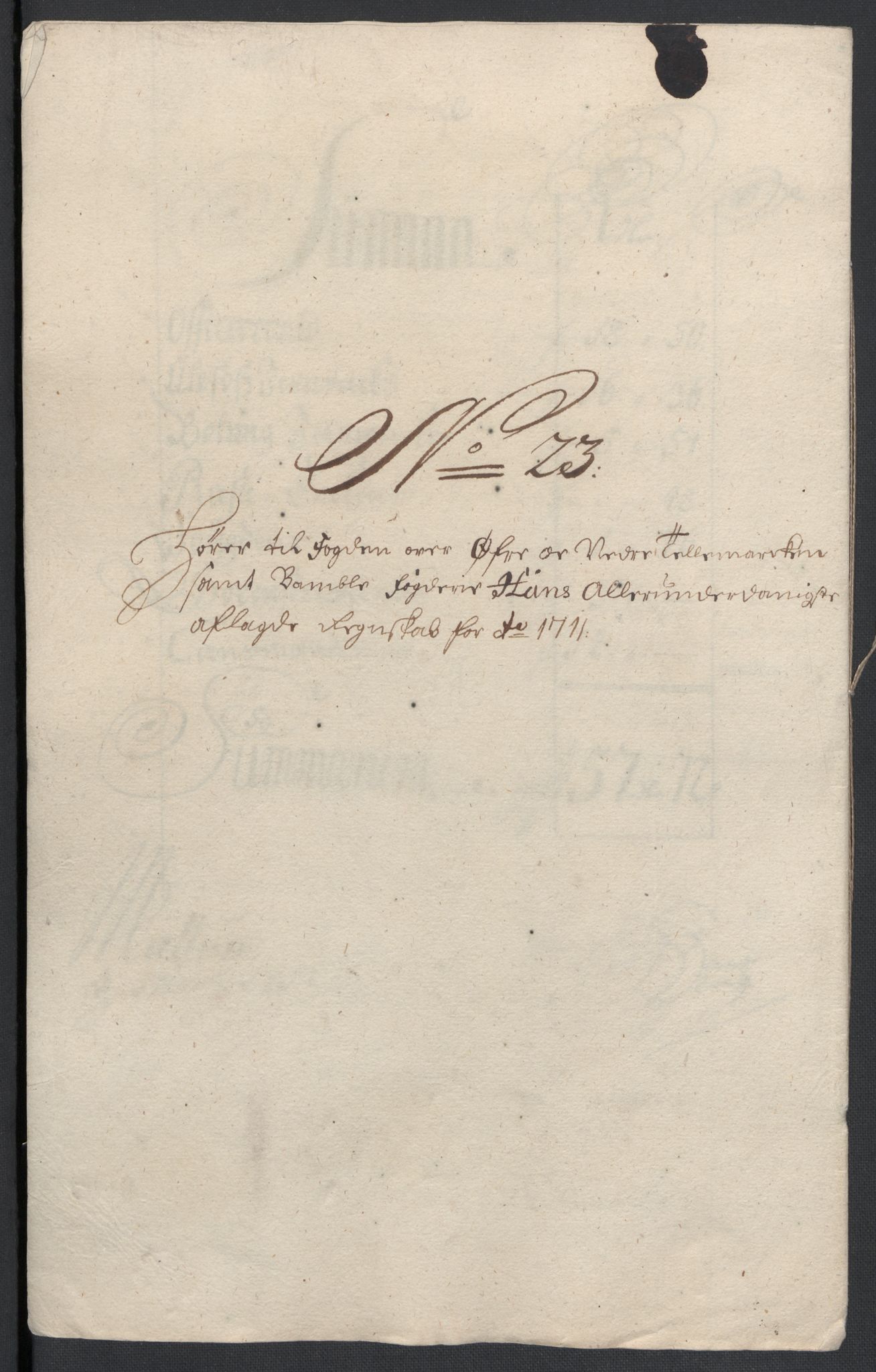 Rentekammeret inntil 1814, Reviderte regnskaper, Fogderegnskap, AV/RA-EA-4092/R36/L2120: Fogderegnskap Øvre og Nedre Telemark og Bamble, 1711, p. 276