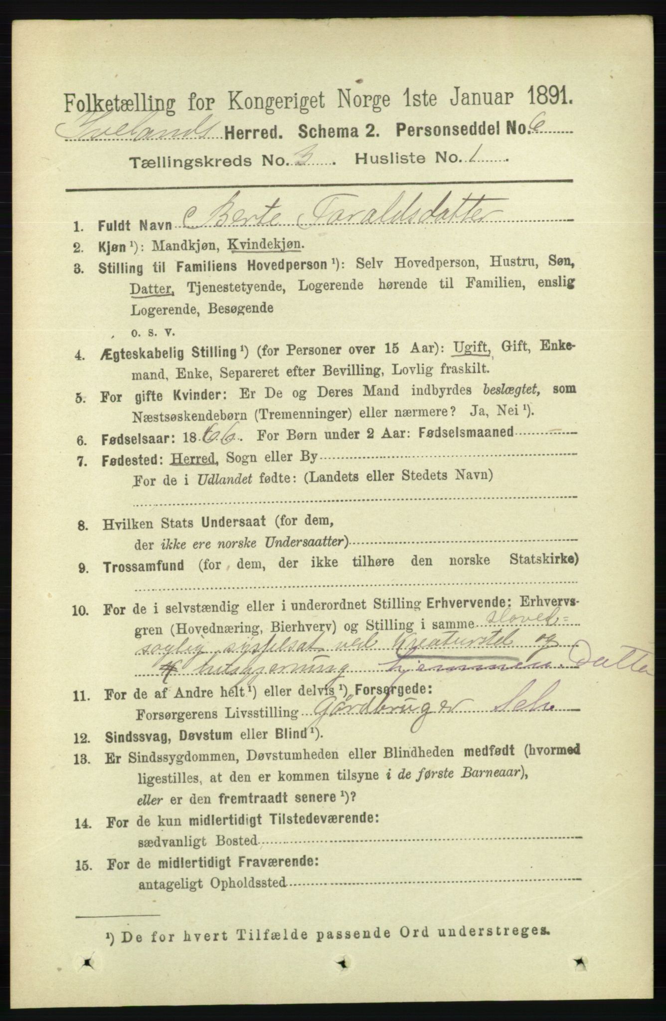 RA, 1891 census for 0935 Iveland, 1891, p. 734