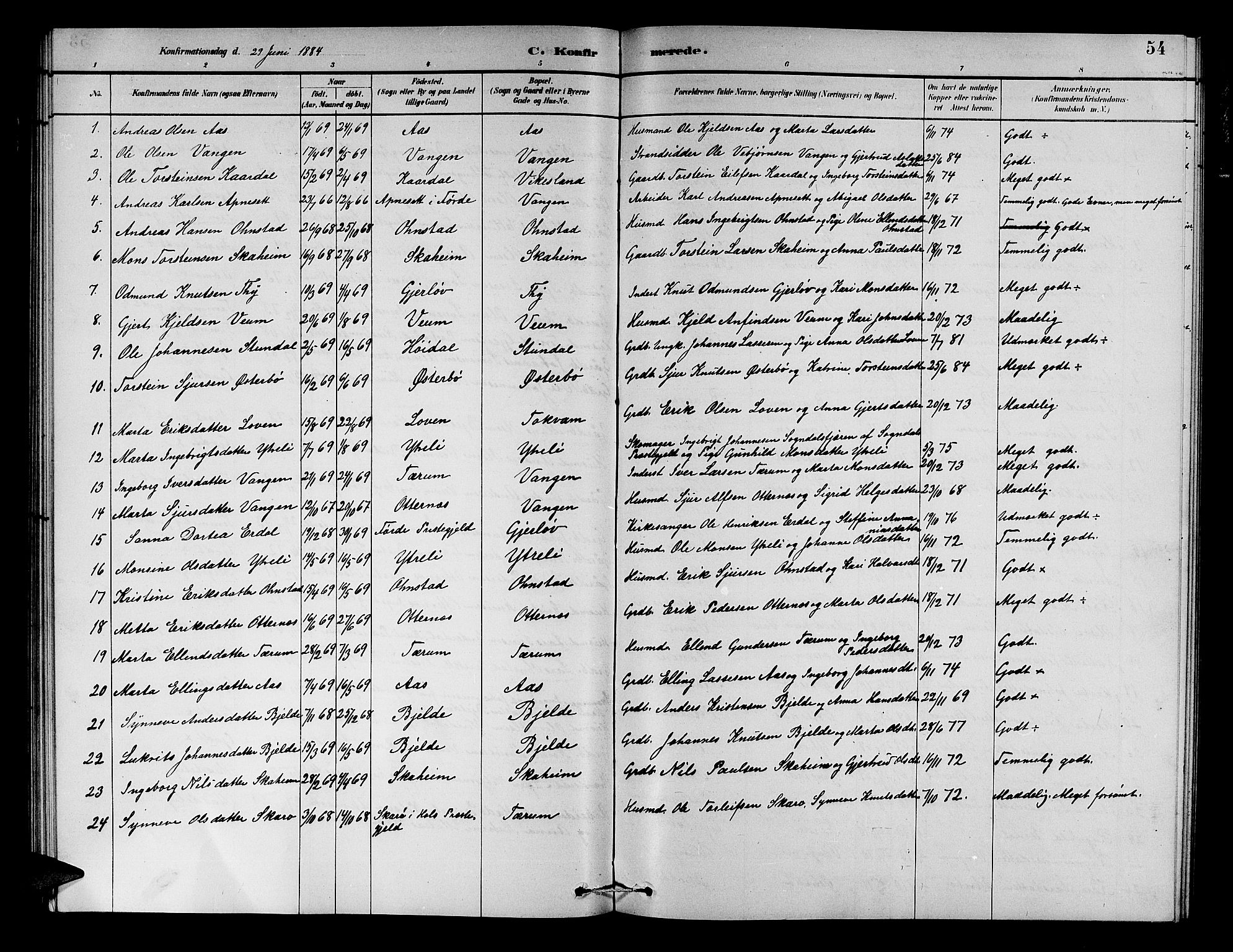 Aurland sokneprestembete, SAB/A-99937/H/Hb/Hba/L0002: Parish register (copy) no. A 2, 1880-1895, p. 54