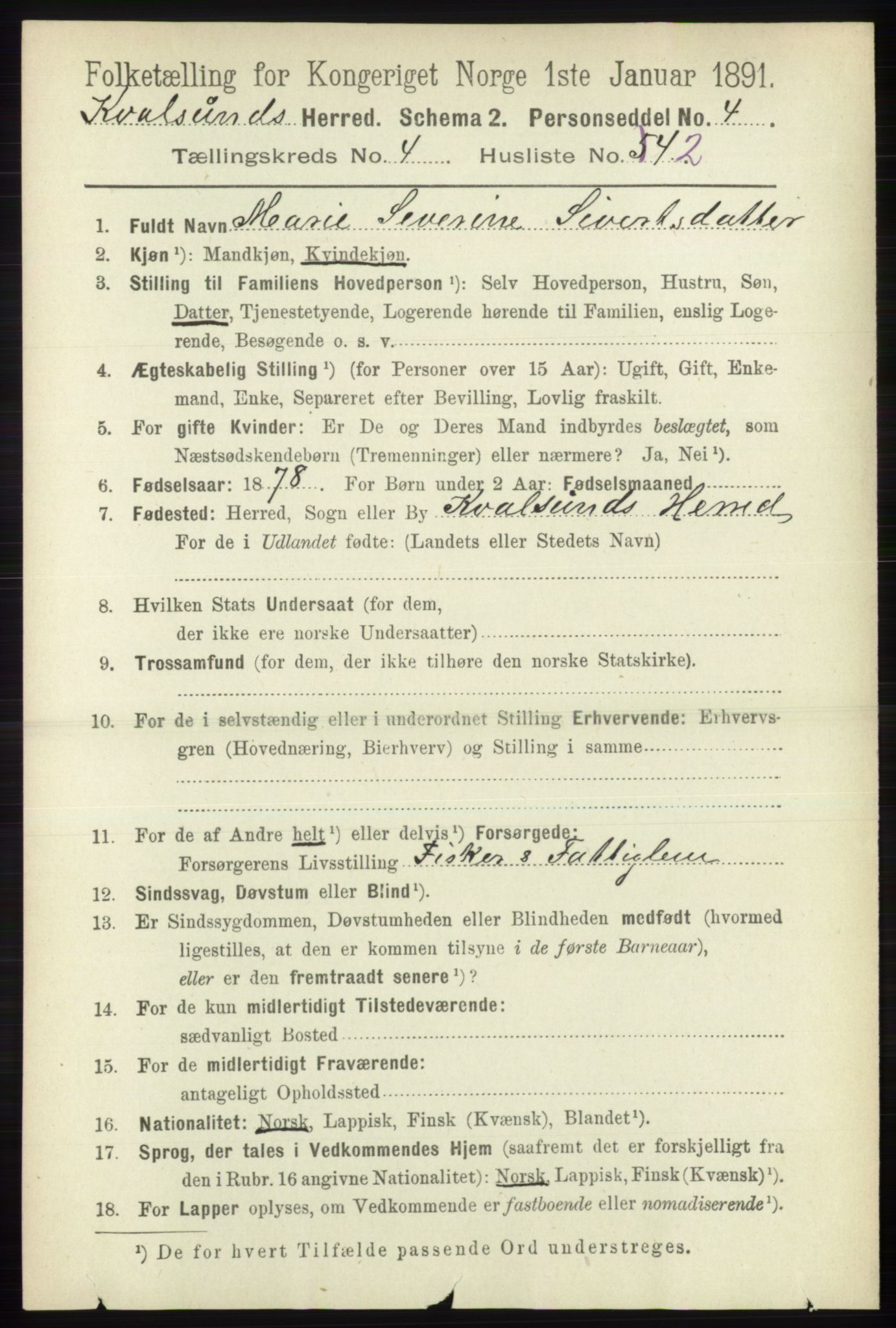 RA, 1891 census for 2017 Kvalsund, 1891, p. 447