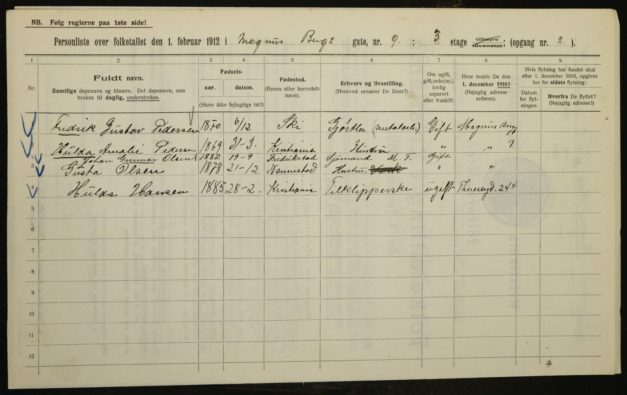 OBA, Municipal Census 1912 for Kristiania, 1912, p. 59595