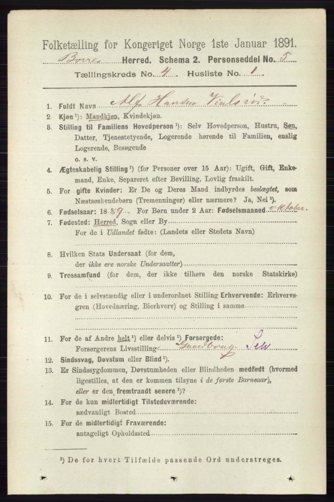 RA, 1891 census for 0717 Borre, 1891, p. 1671