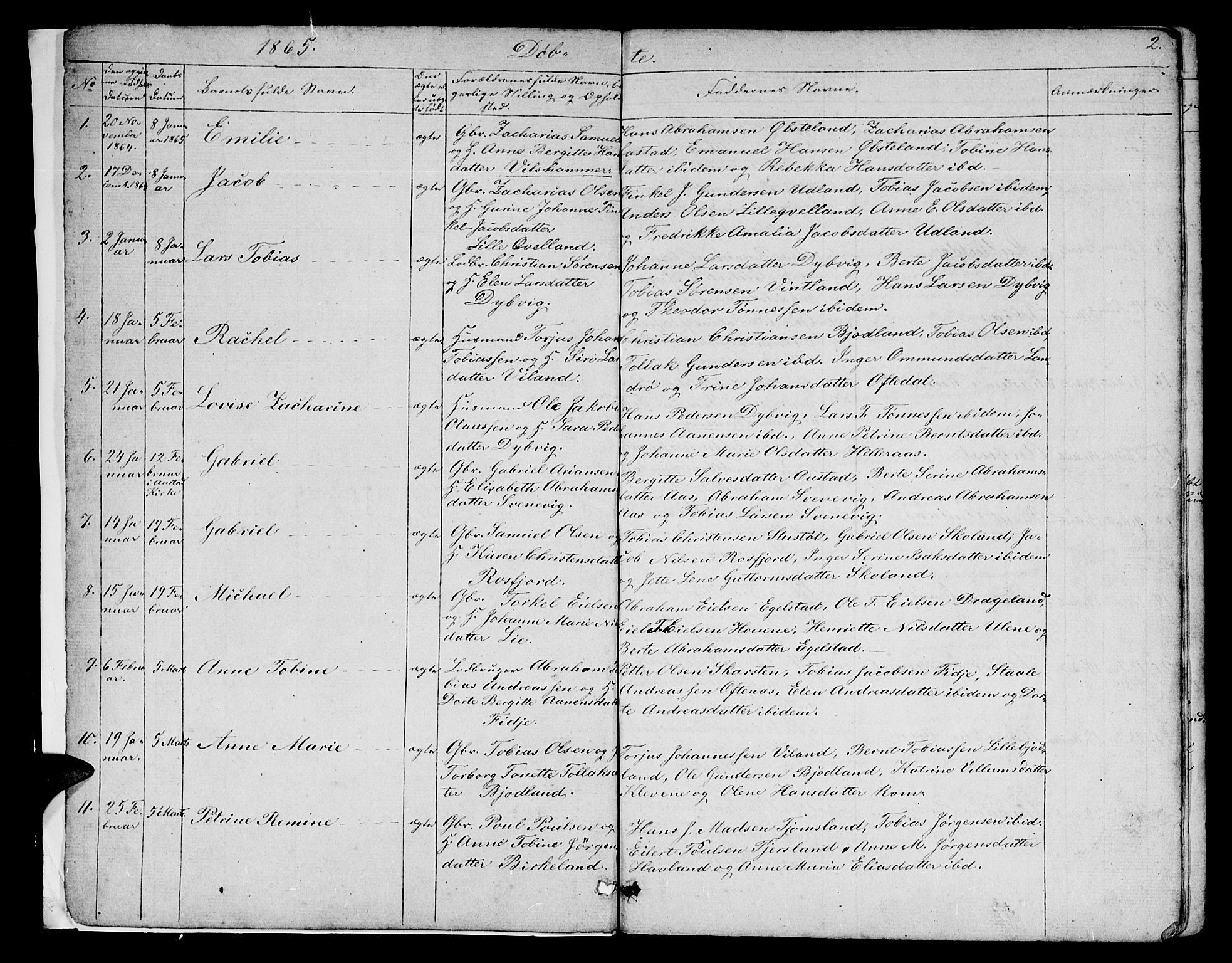 Lyngdal sokneprestkontor, SAK/1111-0029/F/Fb/Fbc/L0003: Parish register (copy) no. B 3, 1865-1878, p. 2