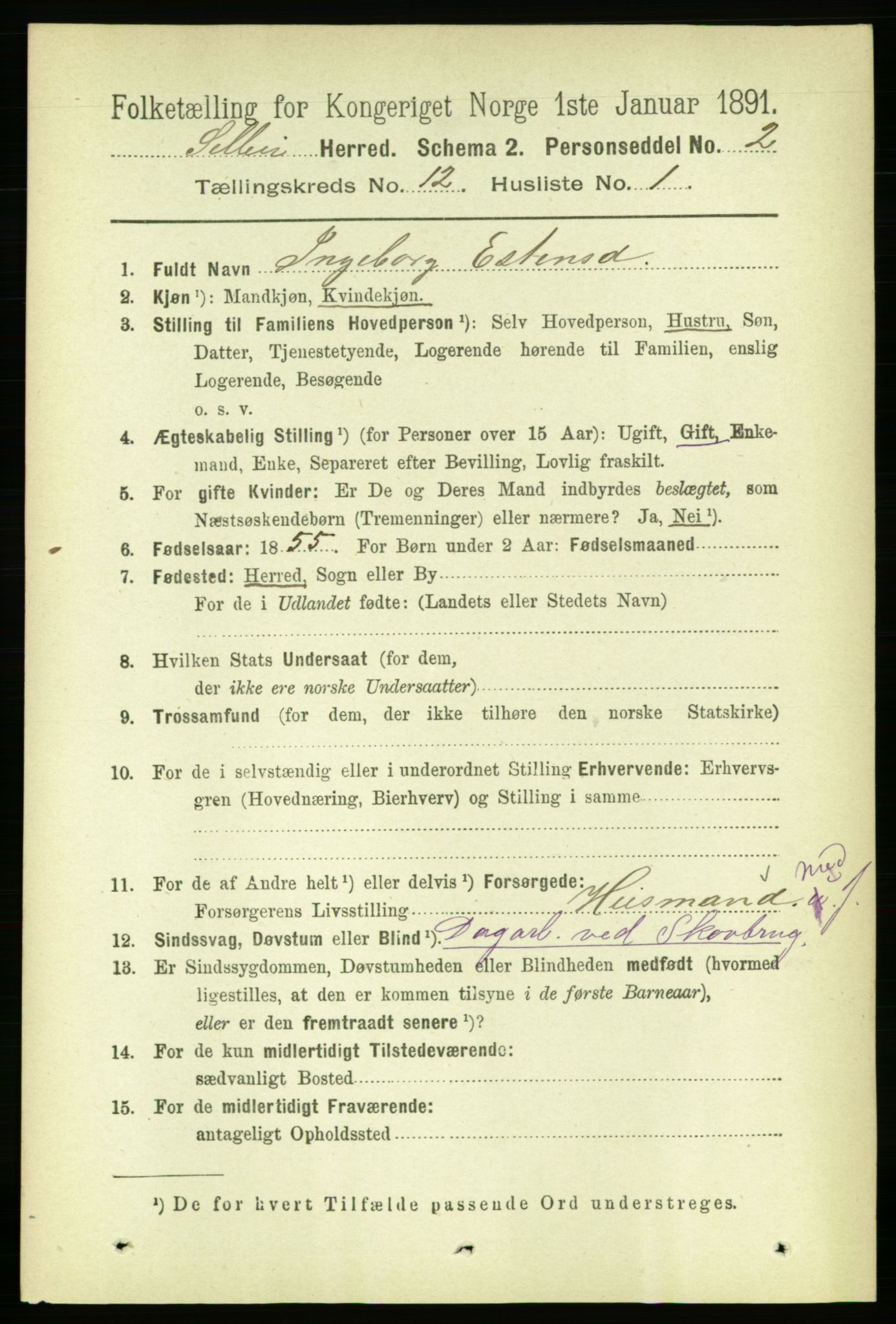 RA, 1891 census for 1664 Selbu, 1891, p. 4398