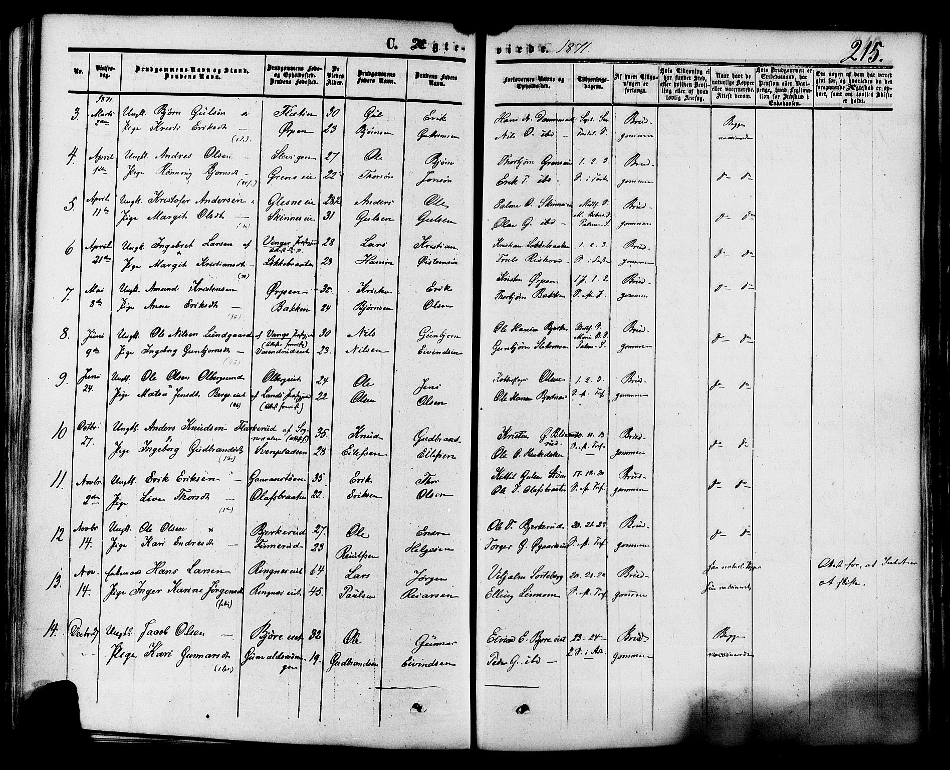 Krødsherad kirkebøker, SAKO/A-19/F/Fa/L0003: Parish register (official) no. 3, 1851-1872, p. 215