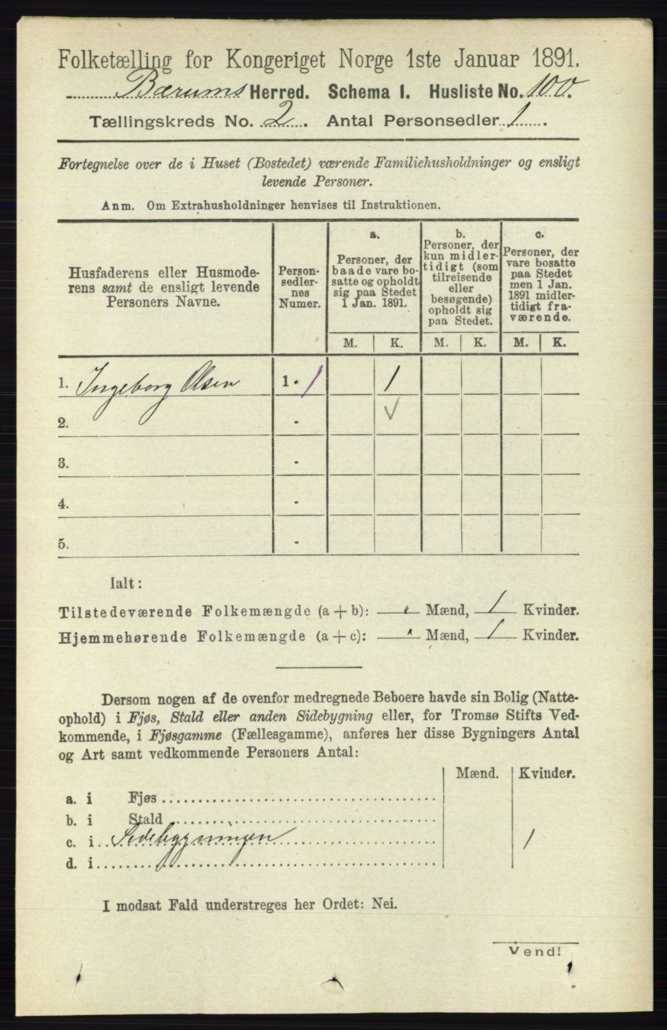 RA, 1891 census for 0219 Bærum, 1891, p. 1057