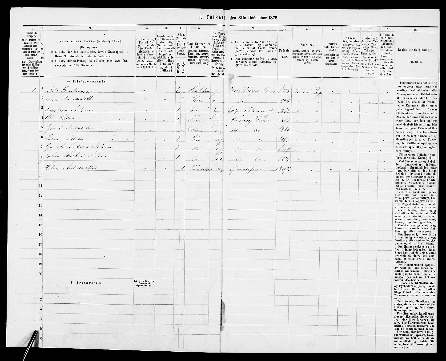 SAK, 1875 census for 0934P Evje, 1875, p. 840