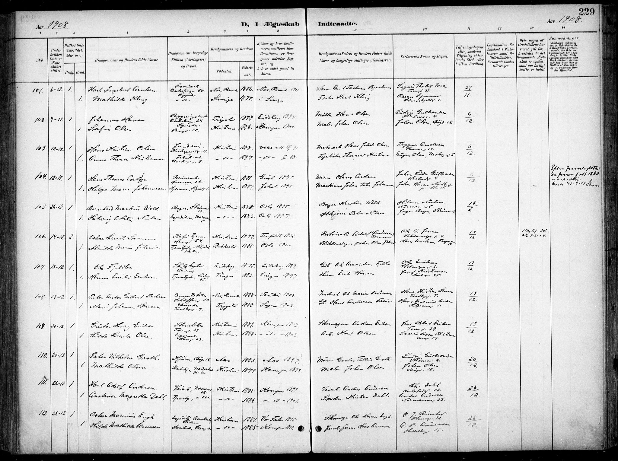 Kampen prestekontor Kirkebøker, AV/SAO-A-10853/F/Fa/L0009: Parish register (official) no. I 9, 1899-1911, p. 229