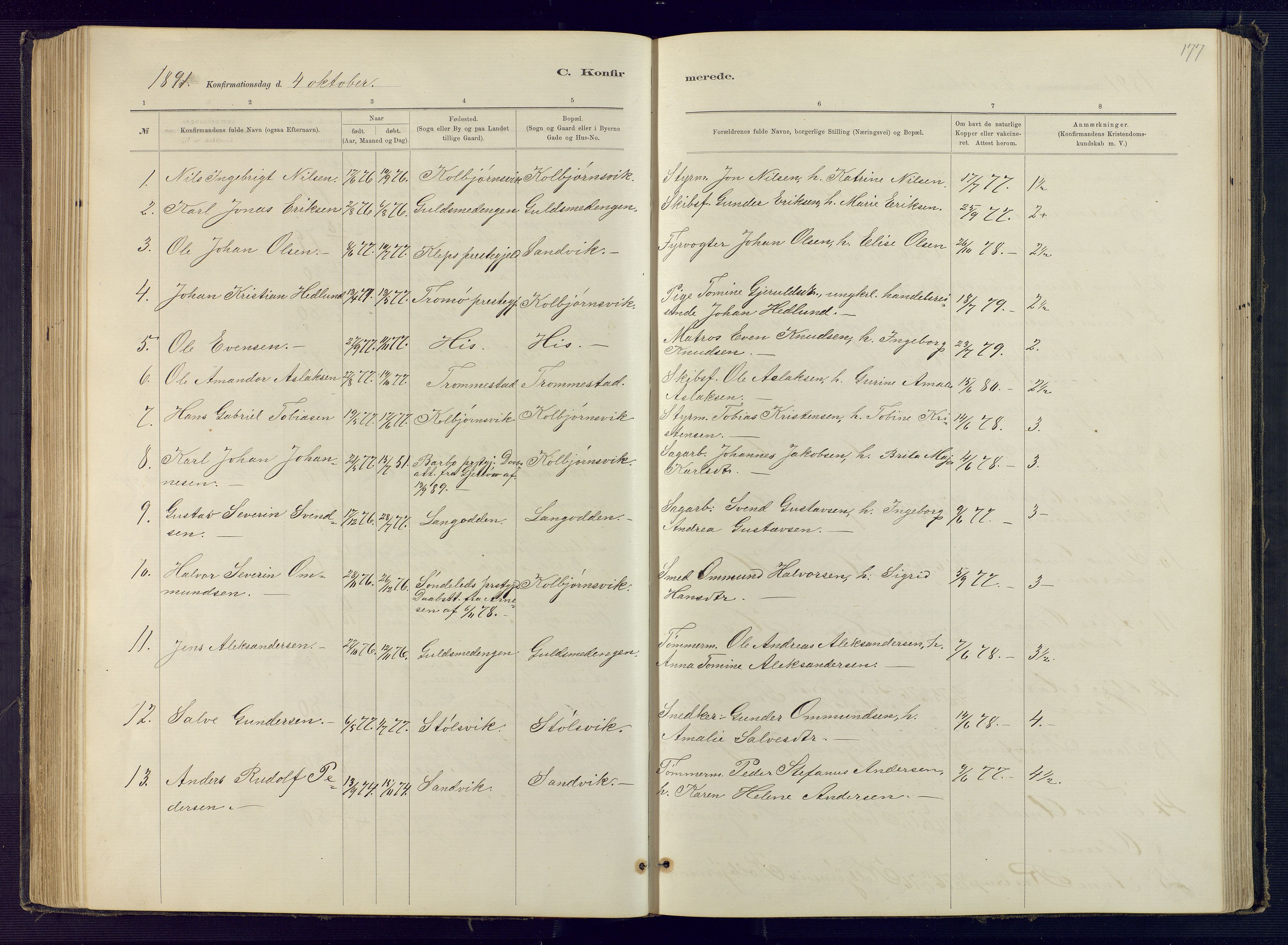 Hisøy sokneprestkontor, SAK/1111-0020/F/Fb/L0003: Parish register (copy) no. B 3, 1885-1905, p. 177