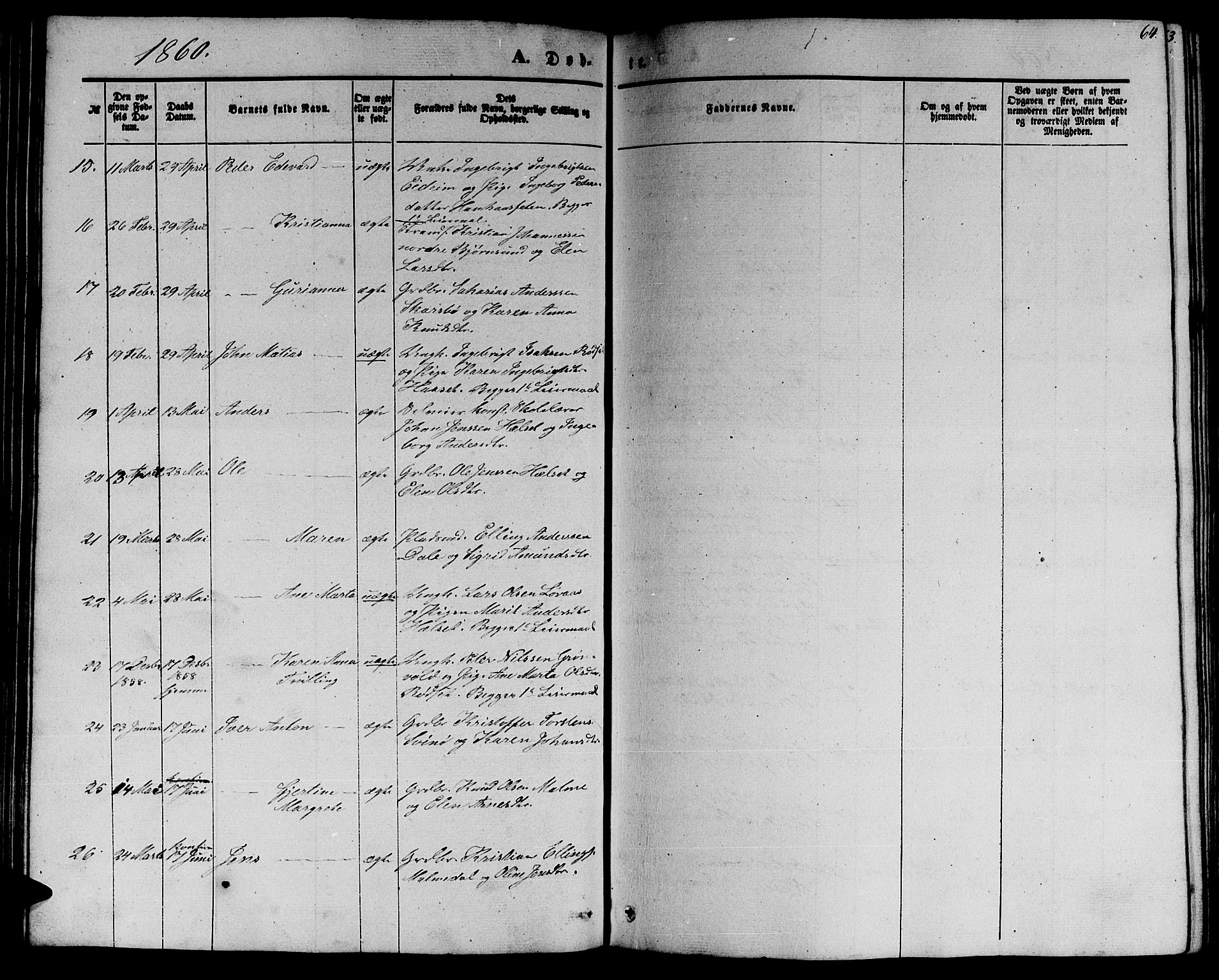 Ministerialprotokoller, klokkerbøker og fødselsregistre - Møre og Romsdal, AV/SAT-A-1454/565/L0753: Parish register (copy) no. 565C02, 1845-1870, p. 64