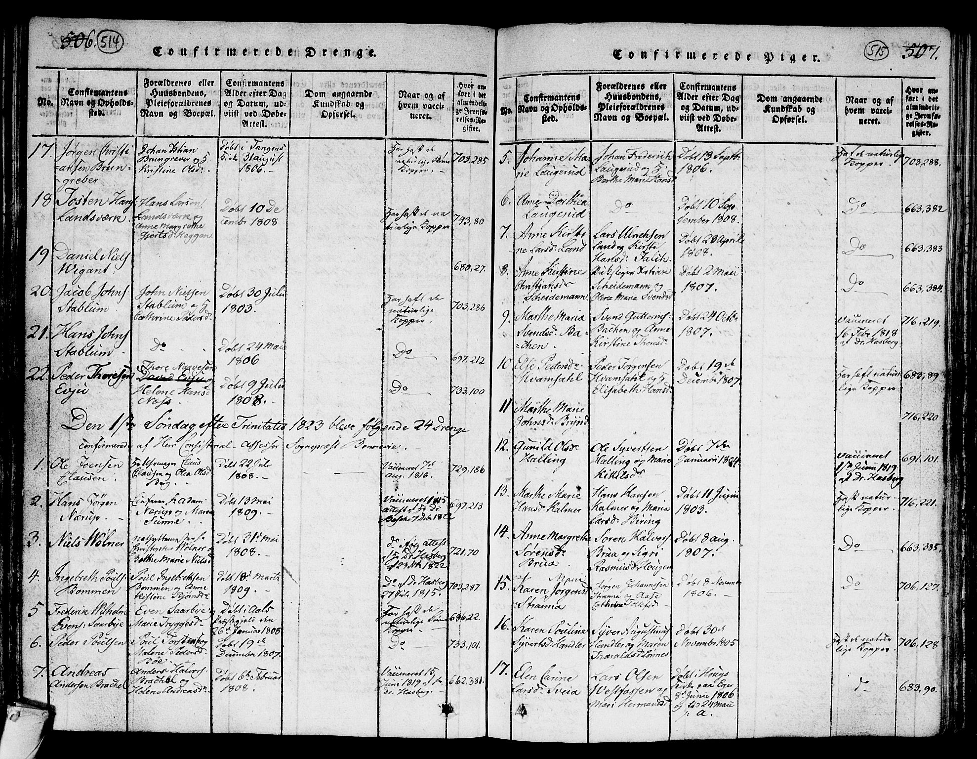 Kongsberg kirkebøker, SAKO/A-22/G/Ga/L0001: Parish register (copy) no. 1, 1816-1839, p. 514-515