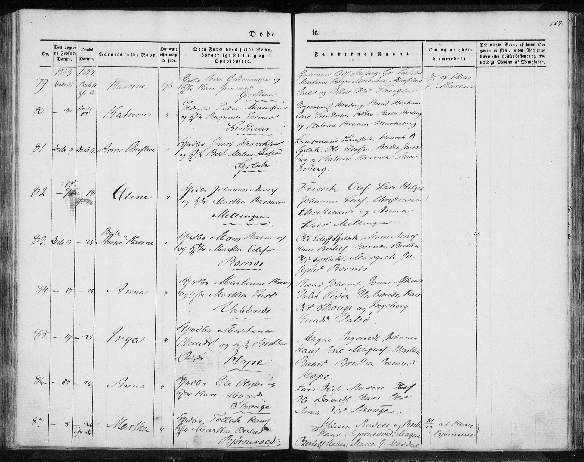 Lindås Sokneprestembete, AV/SAB-A-76701/H/Haa/Haaa/L0010: Parish register (official) no. A 10, 1842-1862, p. 167