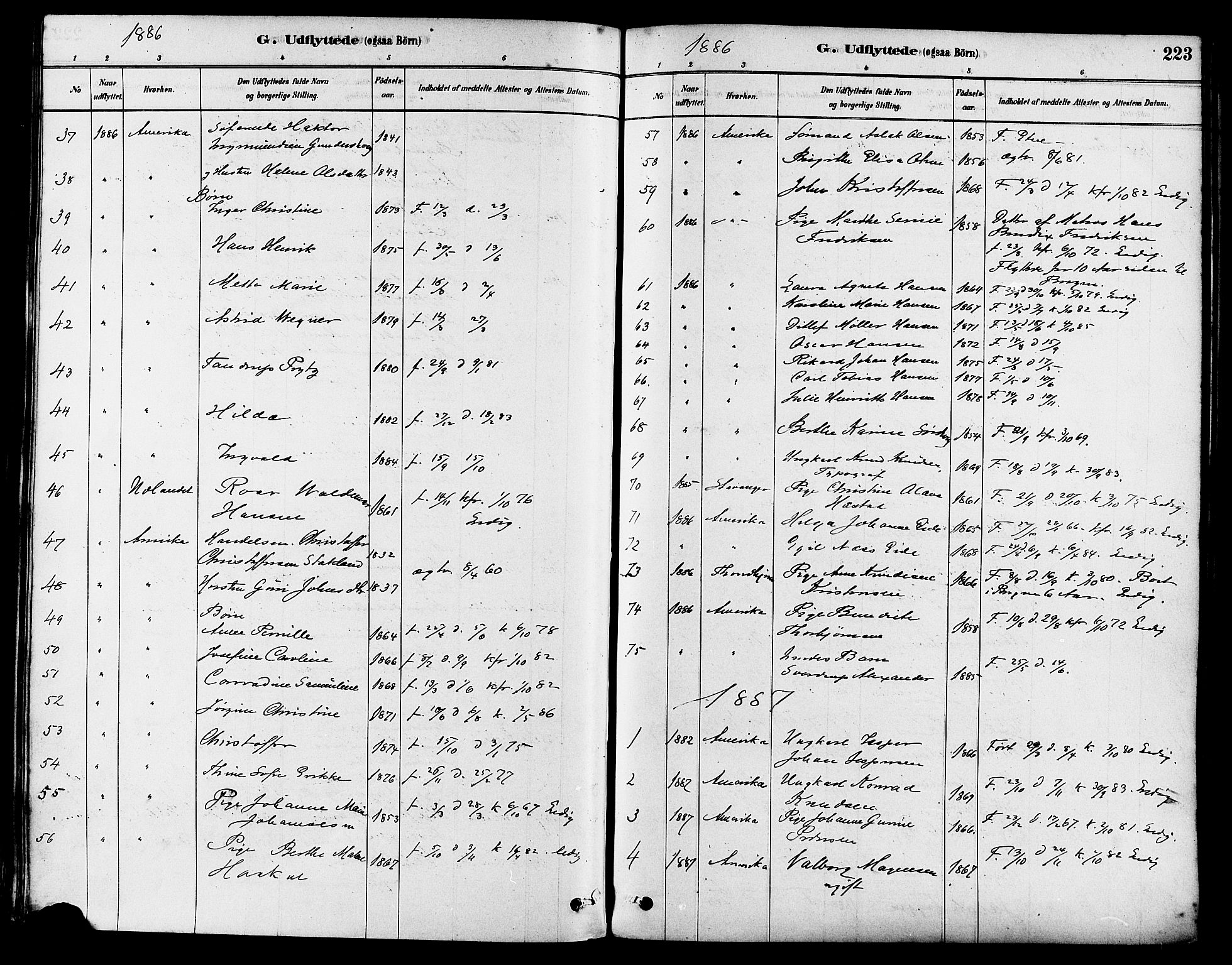 Haugesund sokneprestkontor, SAST/A -101863/H/Ha/Haa/L0003: Parish register (official) no. A 3, 1885-1890, p. 223