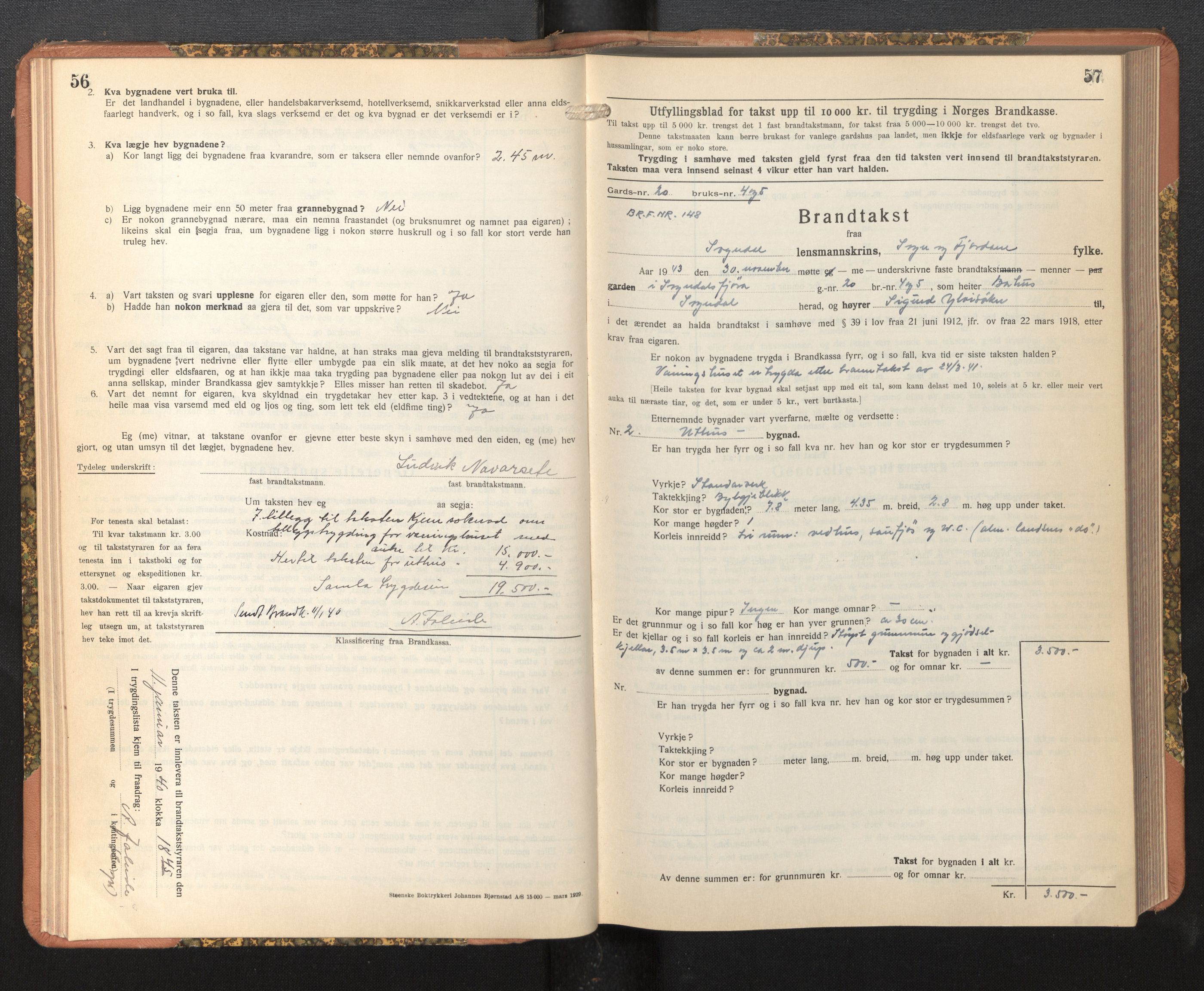 Lensmannen i Sogndal, AV/SAB-A-29901/0012/L0019: Branntakstprotokoll, Sogndalsfjøra, skjematakst, 1944-1954, p. 56-57