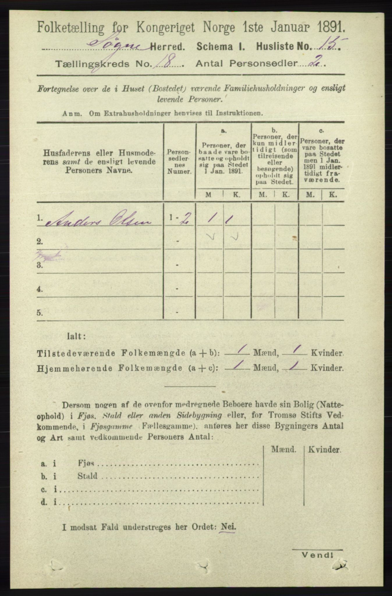 RA, 1891 census for 1018 Søgne, 1891, p. 4717