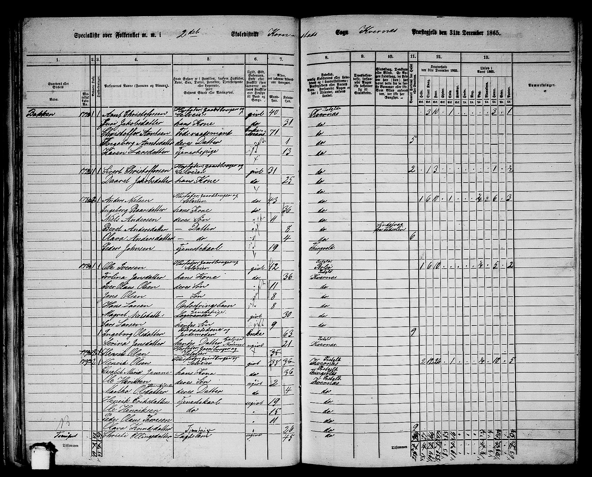 RA, 1865 census for Kvernes, 1865, p. 40