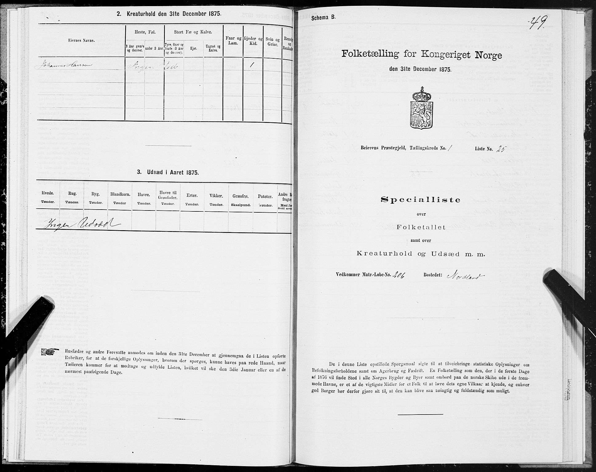 SAT, 1875 census for 1839P Beiarn, 1875, p. 1049