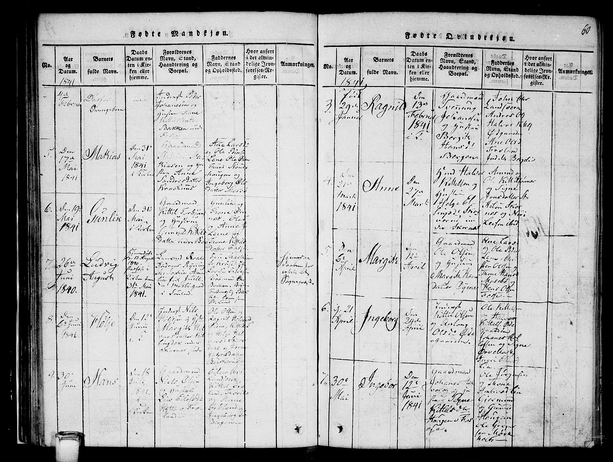 Hjartdal kirkebøker, SAKO/A-270/G/Gb/L0001: Parish register (copy) no. II 1, 1815-1842, p. 60