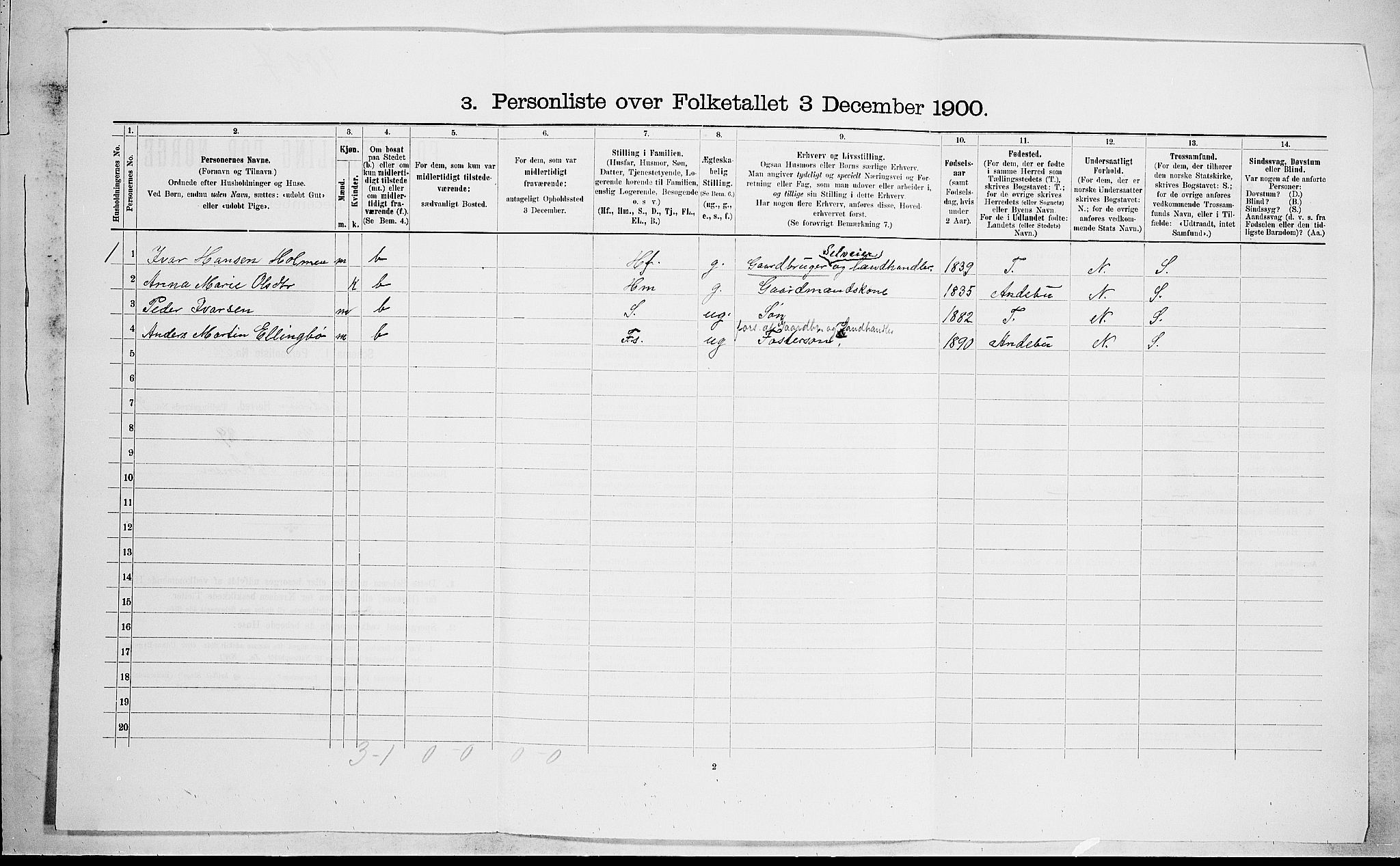 RA, 1900 census for Hedrum, 1900, p. 836