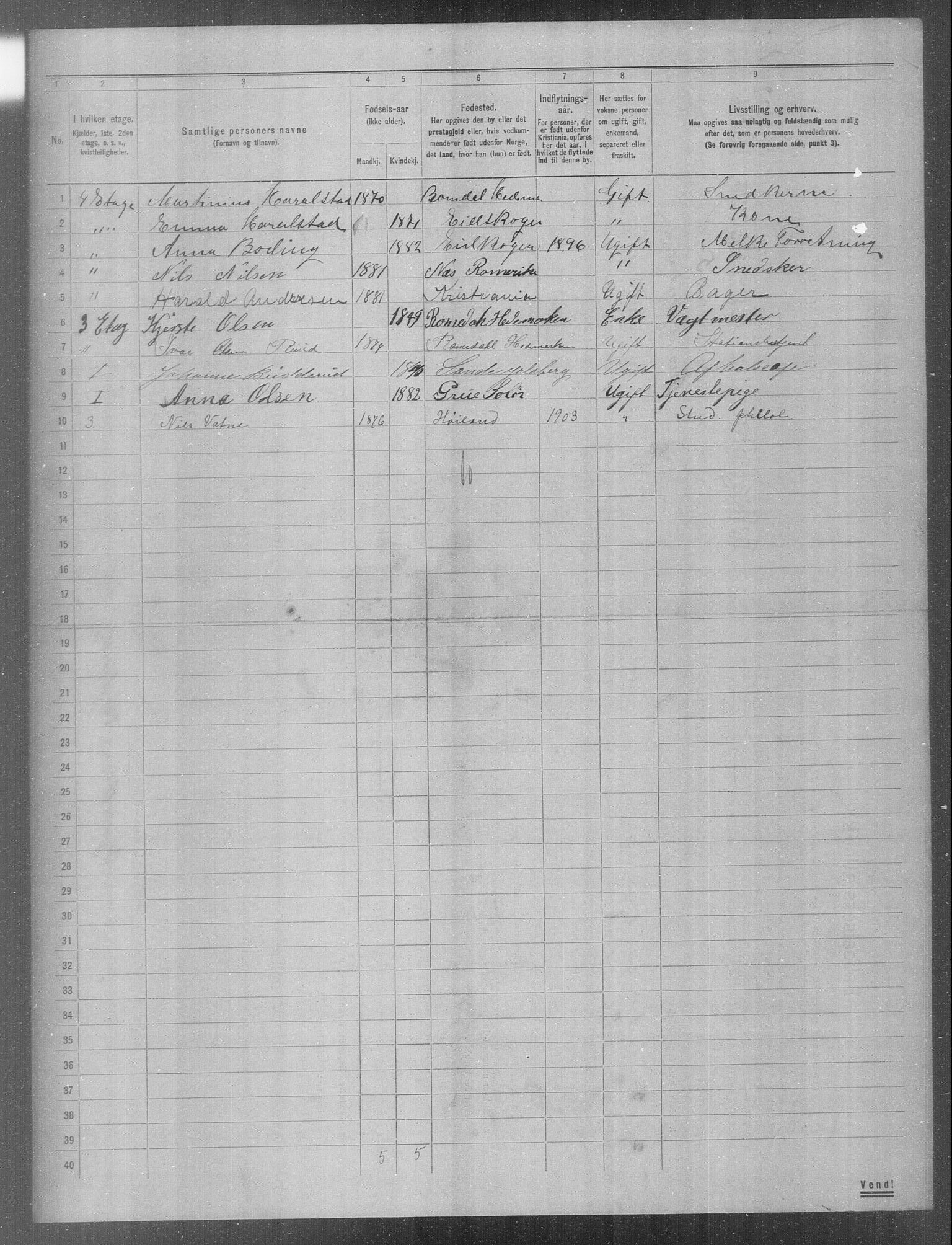 OBA, Municipal Census 1904 for Kristiania, 1904, p. 1037