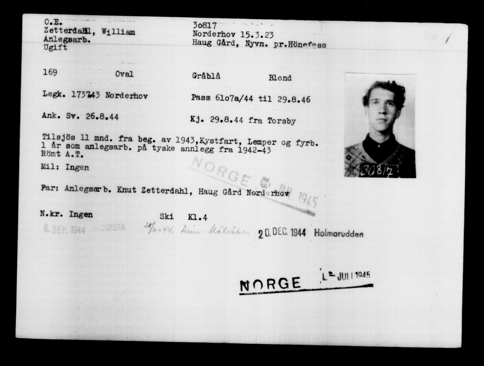 Utenriksstasjonene, Legasjonen i Stockholm, Flyktningkontoret, AV/RA-S-6753/V/Va/L0012: Kjesäterkartoteket, flyktninger med registreringsnr. 28300-31566, 1940-1945, p. 2739