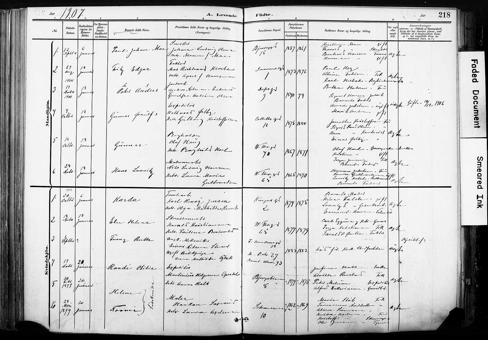 Gamle Aker prestekontor Kirkebøker, SAO/A-10617a/F/L0013: Parish register (official) no. 13, 1901-1908, p. 218