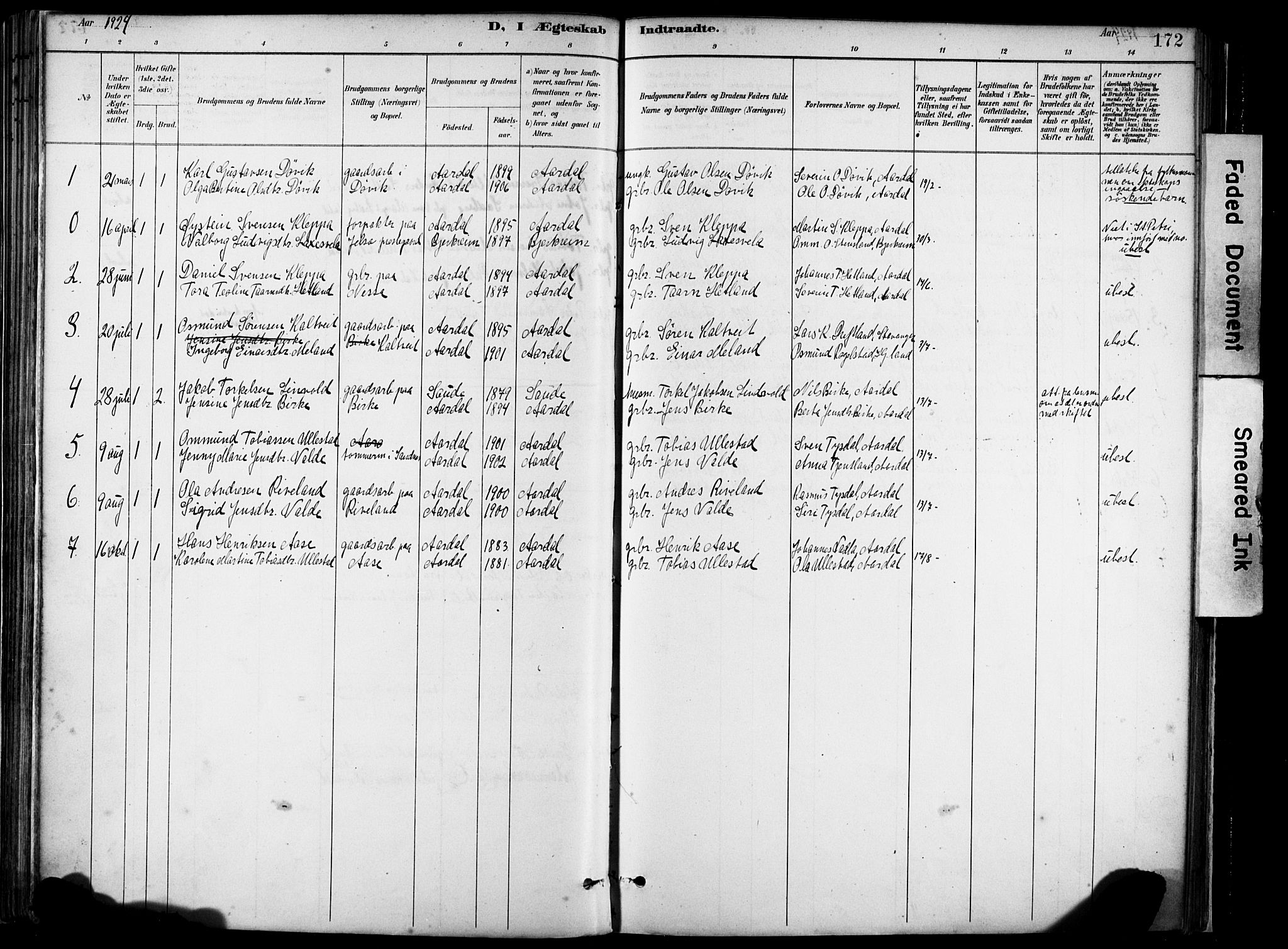 Hjelmeland sokneprestkontor, AV/SAST-A-101843/02/A/L0001: Parish register (official) no. A 16, 1887-1926, p. 172