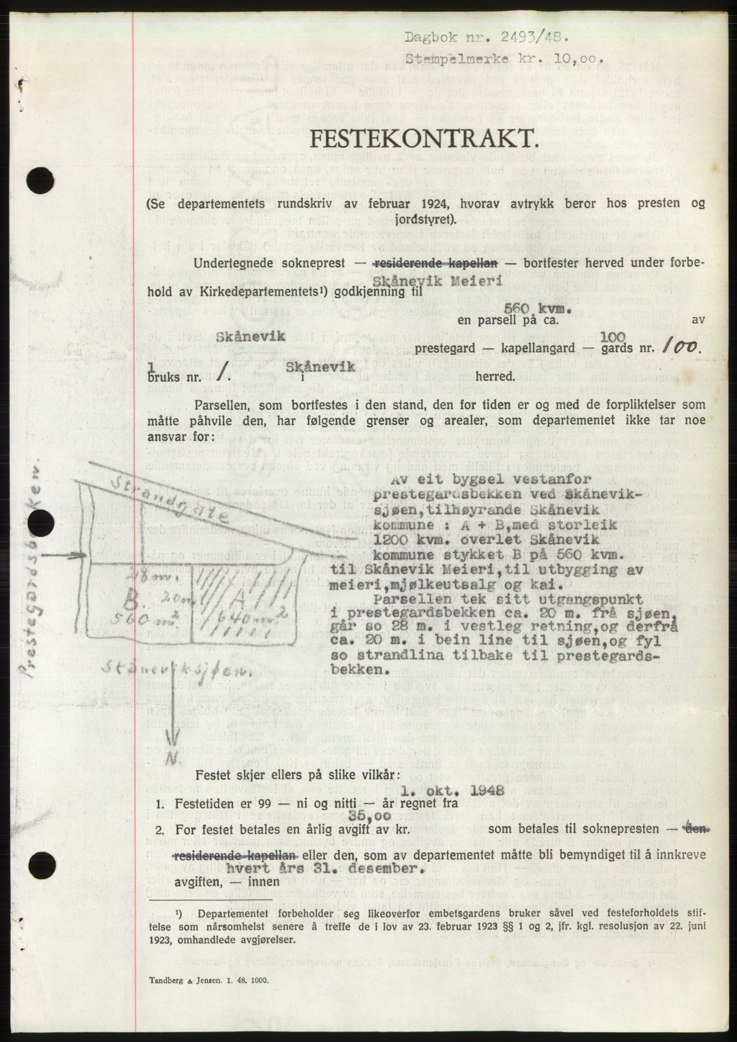 Sunnhordland sorenskrivar, AV/SAB-A-2401: Mortgage book no. B75-79, 1948-1950, Diary no: : 2493/1948