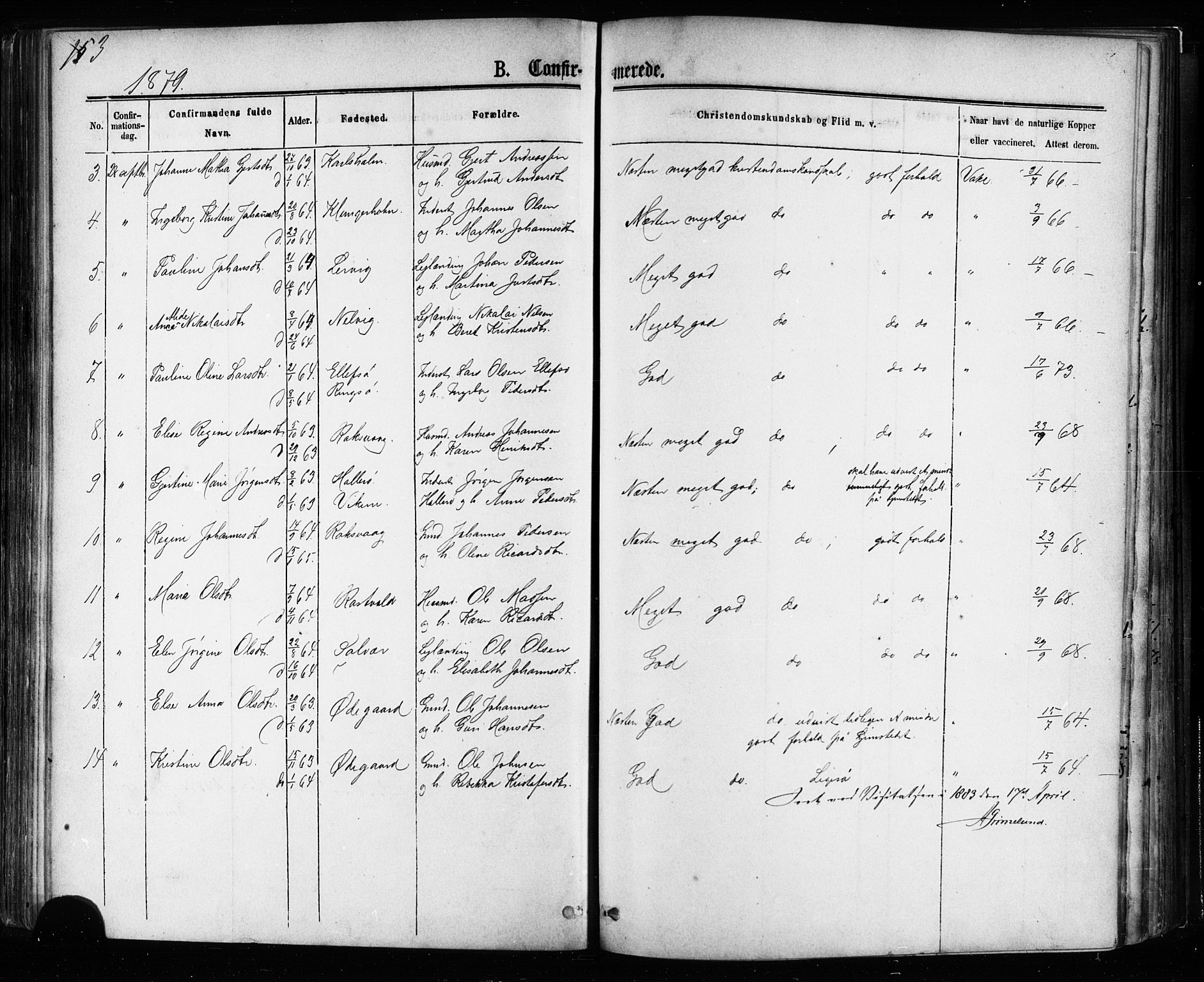 Ministerialprotokoller, klokkerbøker og fødselsregistre - Møre og Romsdal, AV/SAT-A-1454/581/L0938: Parish register (official) no. 581A06, 1873-1879, p. 153