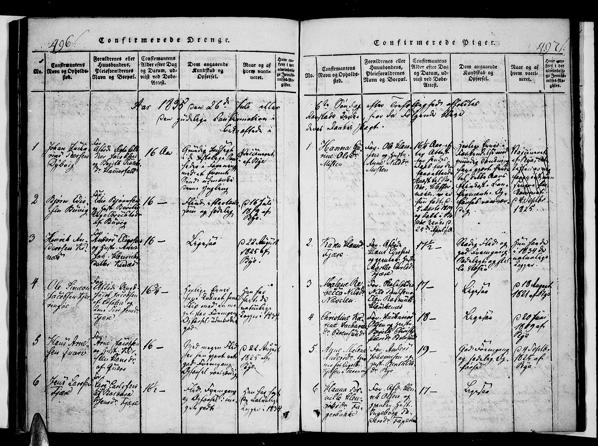 Ministerialprotokoller, klokkerbøker og fødselsregistre - Nordland, AV/SAT-A-1459/853/L0768: Parish register (official) no. 853A07, 1821-1836, p. 496-497