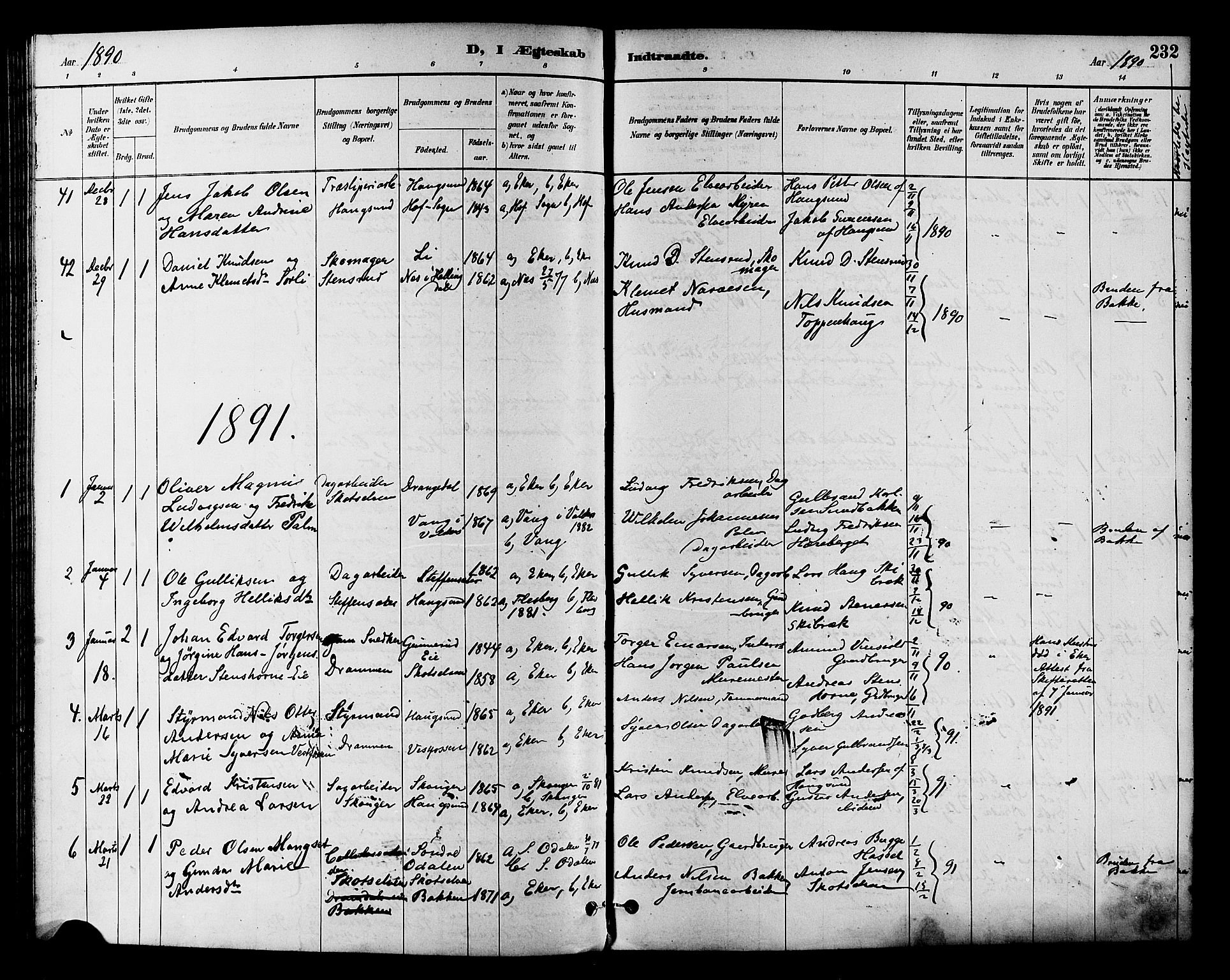 Eiker kirkebøker, AV/SAKO-A-4/F/Fb/L0002: Parish register (official) no. II 2, 1889-1896, p. 232