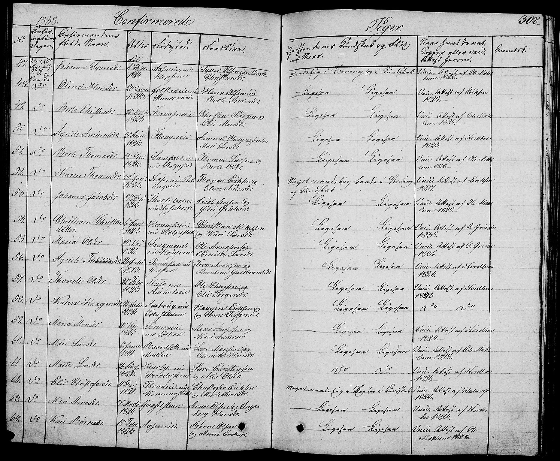 Ringsaker prestekontor, AV/SAH-PREST-014/L/La/L0004: Parish register (copy) no. 4, 1827-1838, p. 308