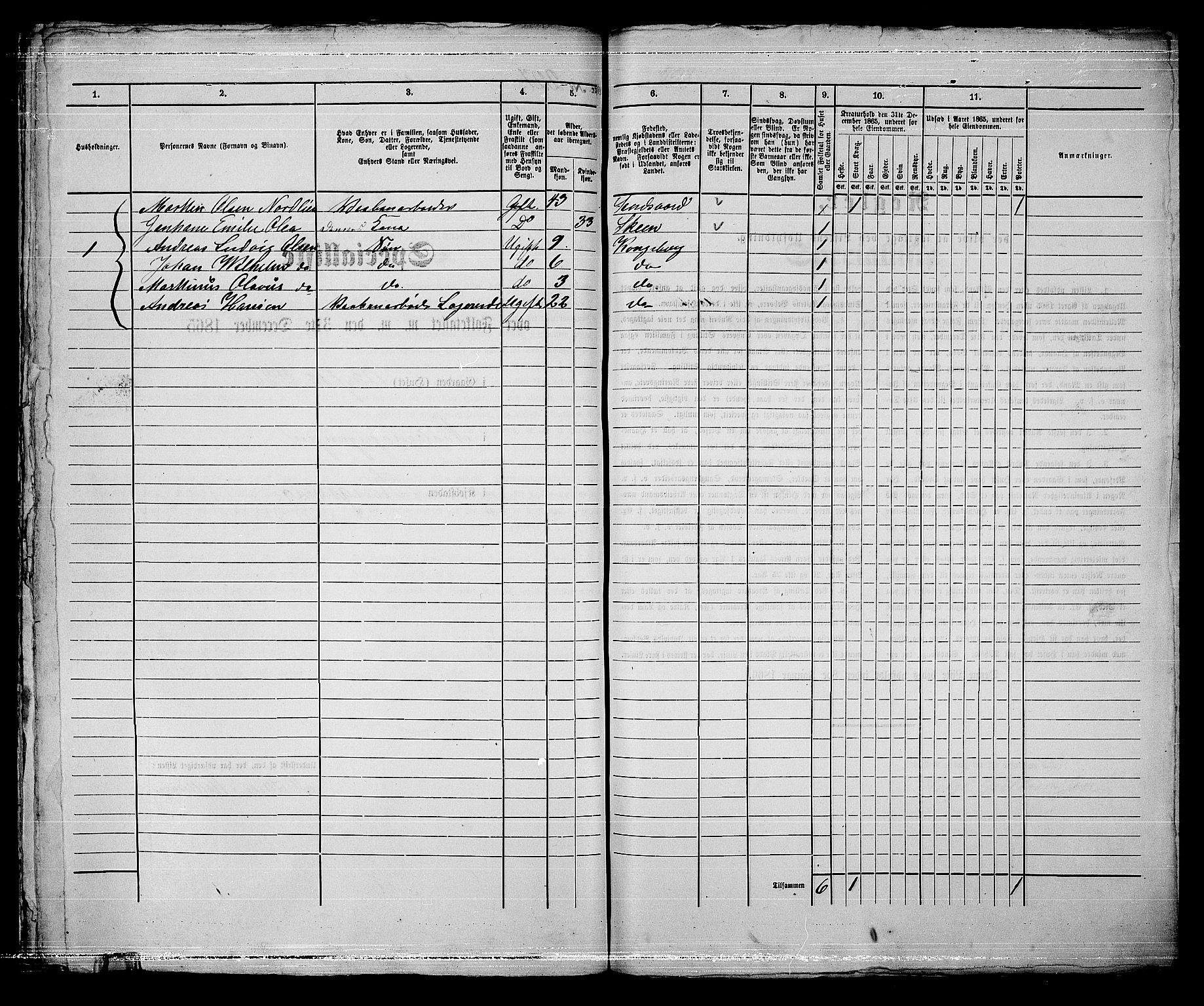 RA, 1865 census for Kongsberg/Kongsberg, 1865, p. 467