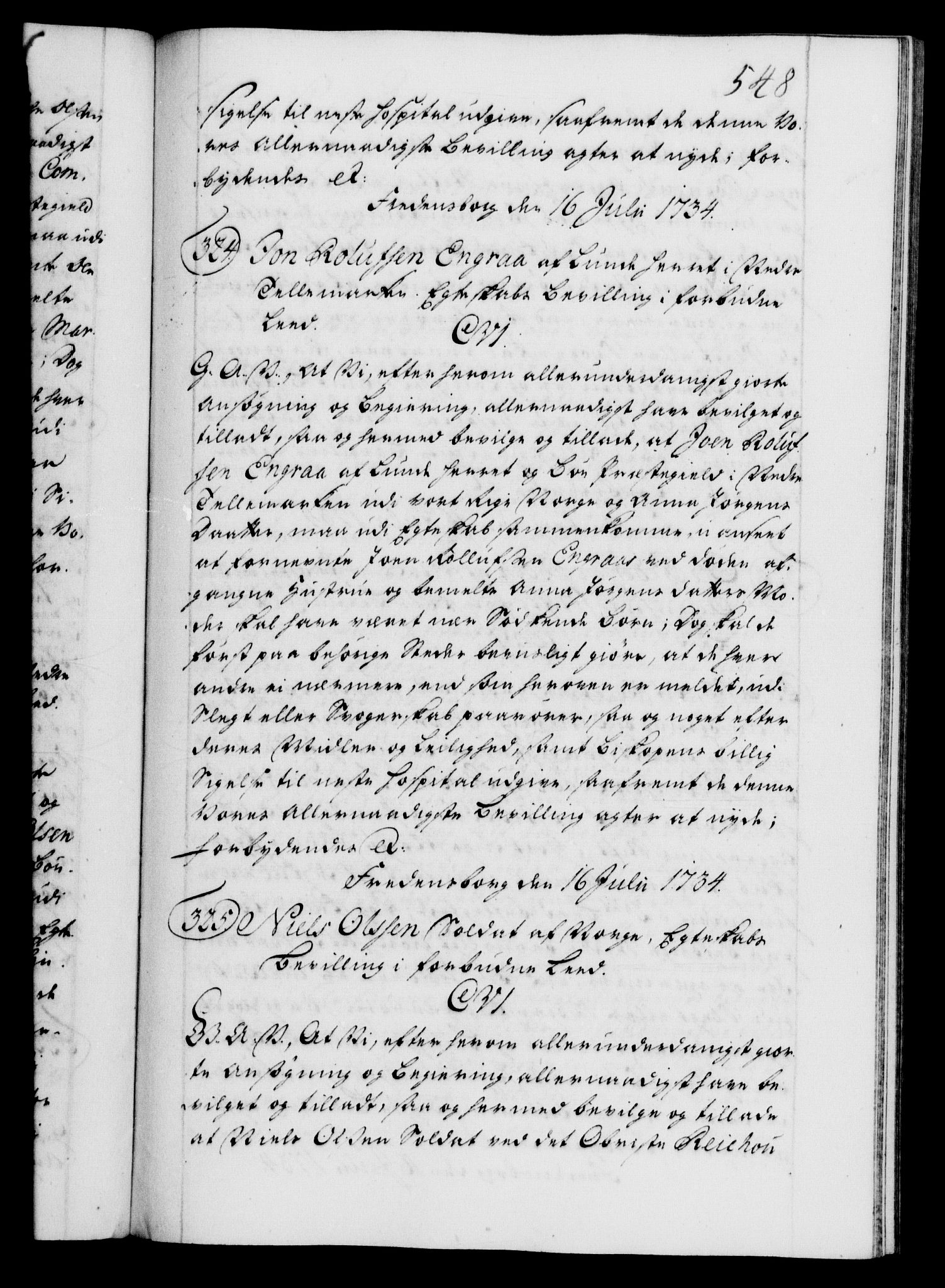 Danske Kanselli 1572-1799, AV/RA-EA-3023/F/Fc/Fca/Fcaa/L0028: Norske registre, 1733-1734, p. 548a