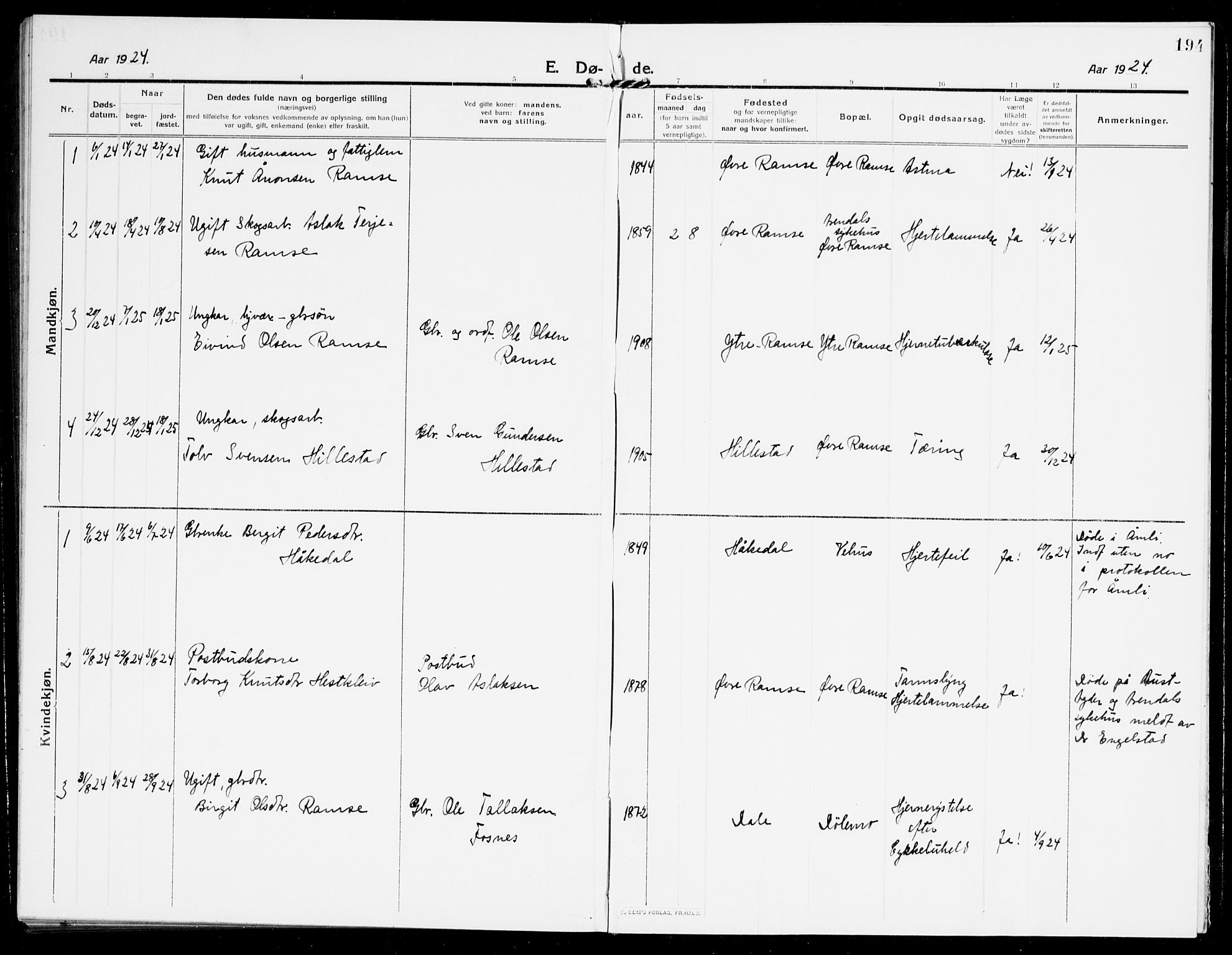 Åmli sokneprestkontor, AV/SAK-1111-0050/F/Fb/Fbb/L0003: Parish register (copy) no. B 3, 1906-1941, p. 194