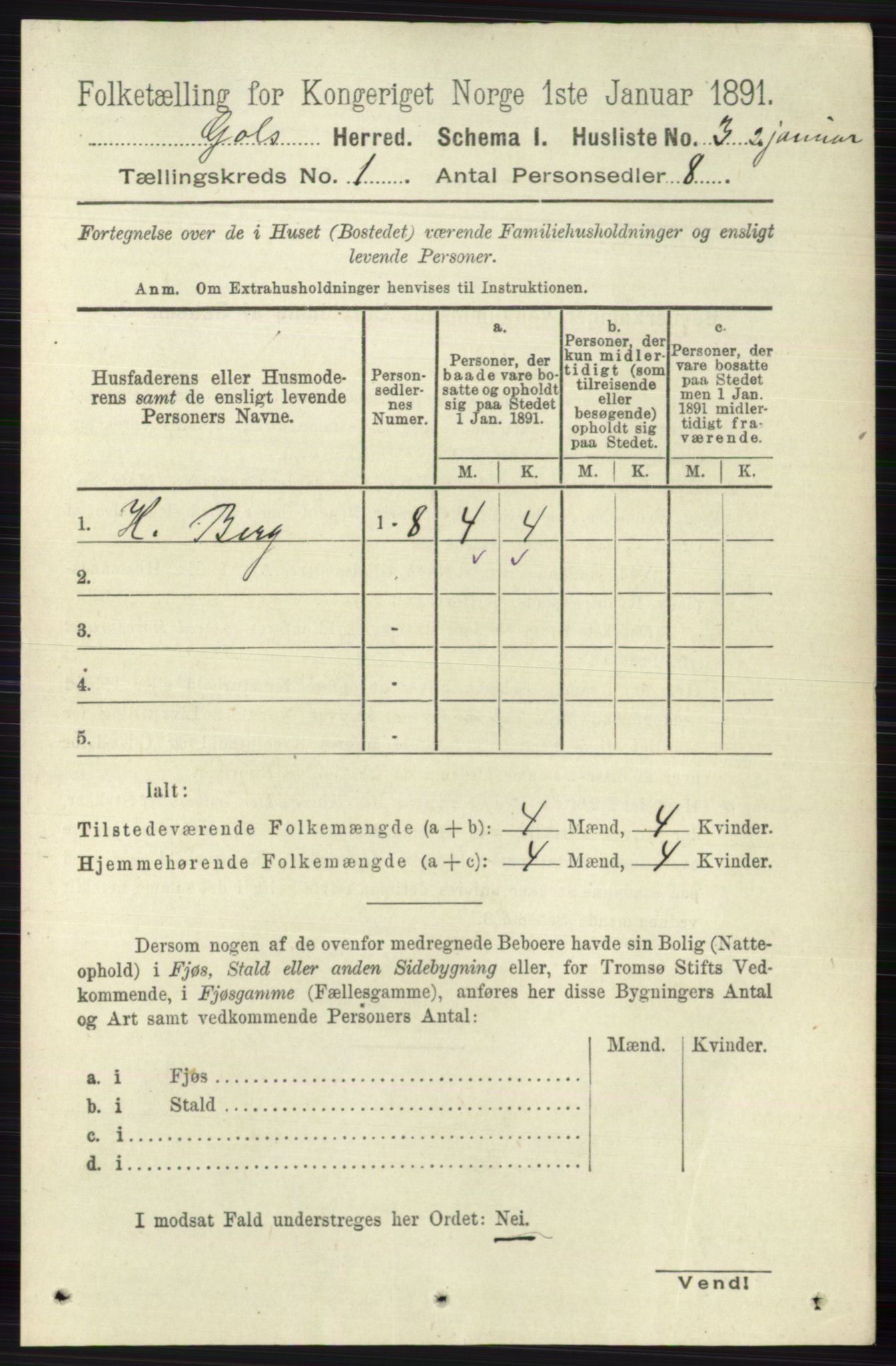 RA, 1891 census for 0617 Gol og Hemsedal, 1891, p. 30