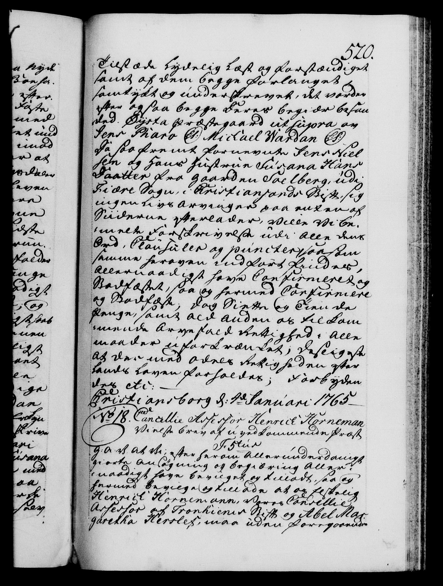 Danske Kanselli 1572-1799, AV/RA-EA-3023/F/Fc/Fca/Fcaa/L0042: Norske registre, 1763-1766, p. 520a