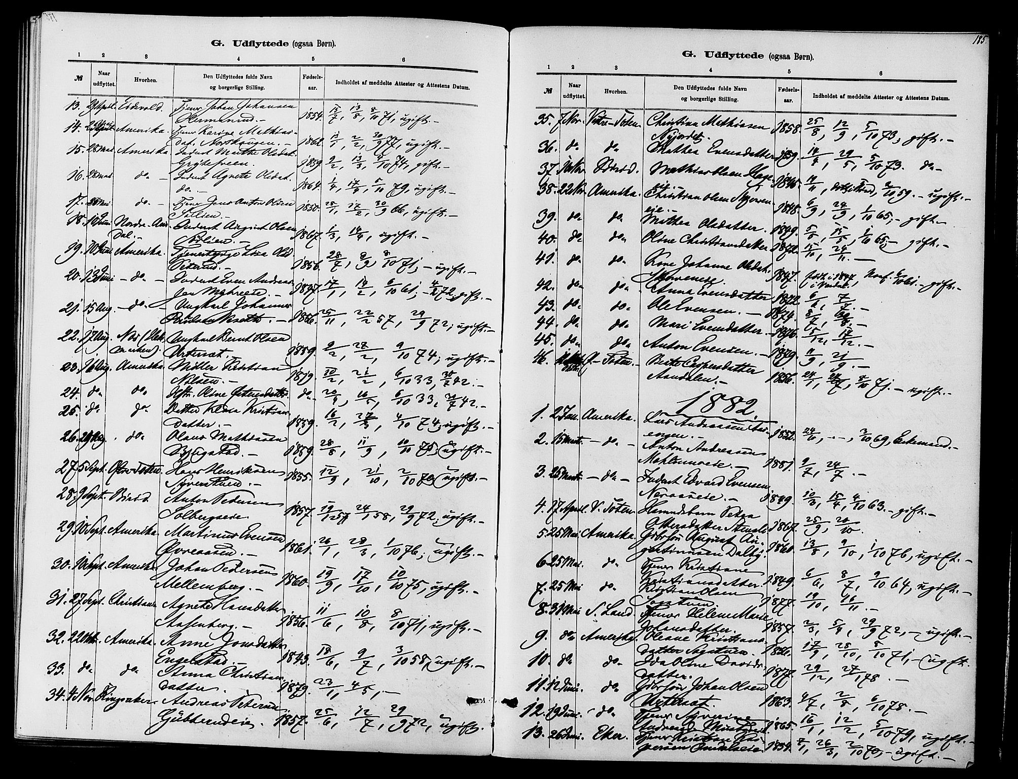 Vardal prestekontor, SAH/PREST-100/H/Ha/Haa/L0010: Parish register (official) no. 10, 1878-1893, p. 185