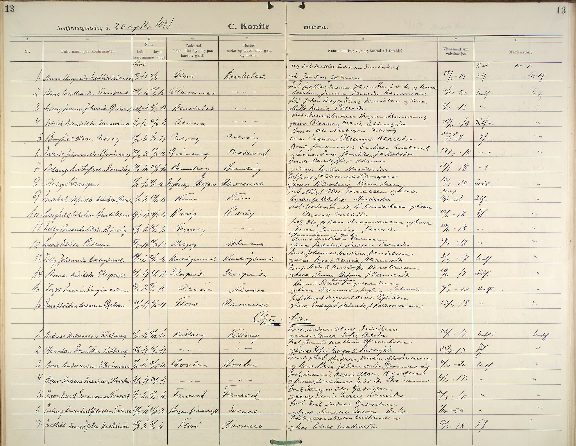 Kinn sokneprestembete, AV/SAB-A-80801/H/Haa/Haab/L0007: Parish register (official) no. B 7, 1926-1964, p. 13